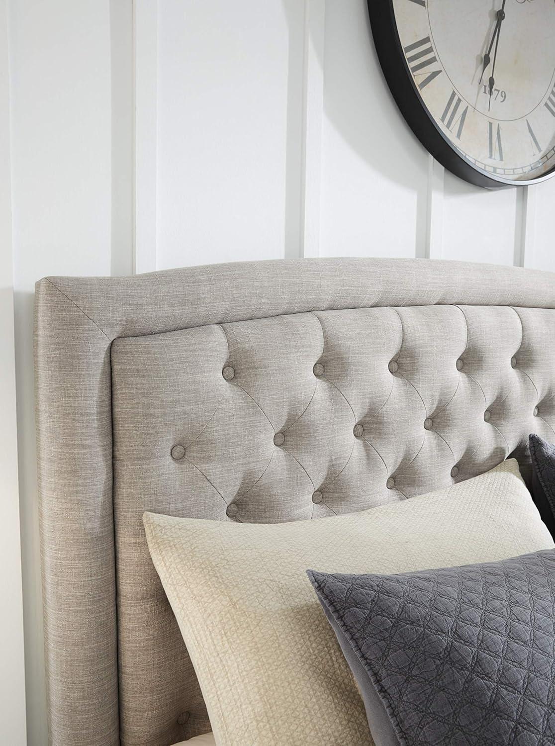 Transitional Queen Upholstered Bed with Tufted Headboard, Gray