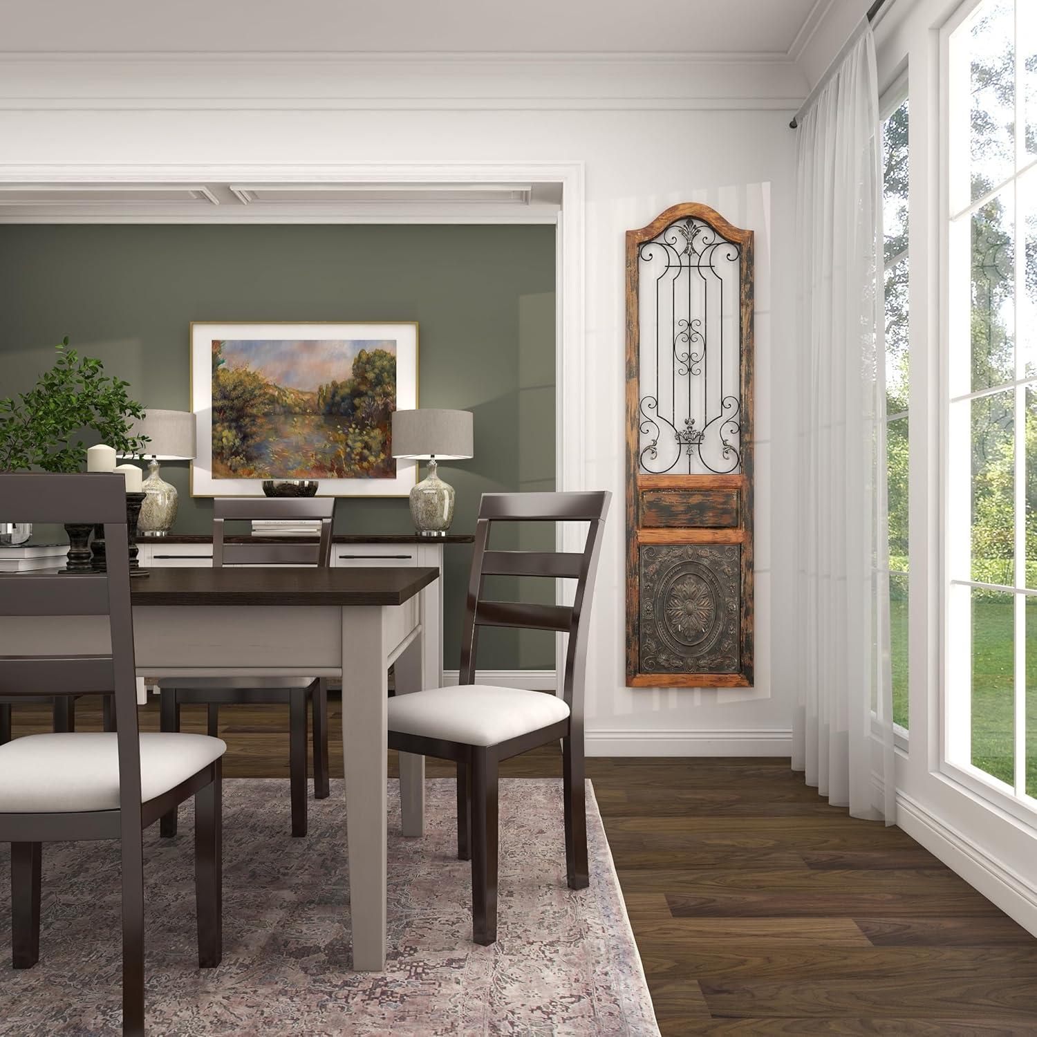 DecMode Decoración de Pared de Metal y Madera Inspirada en Puertas Arqueadas Rústicas 72" de Alto x 19 de Largo, Acabado en Marrón Desgastado con Carácter Orgánico