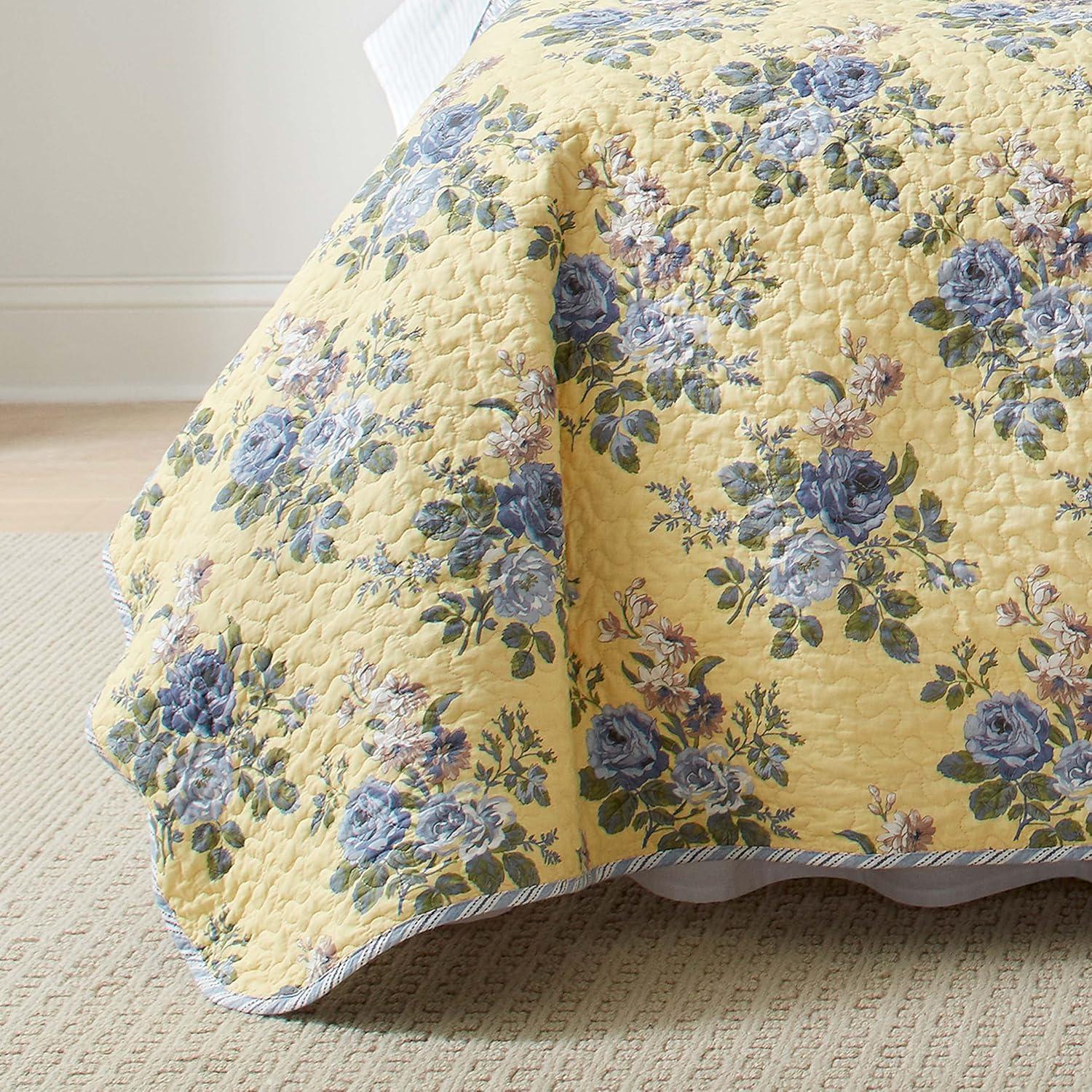 Linley Twin Blue and Yellow Cotton Reversible Quilt Set