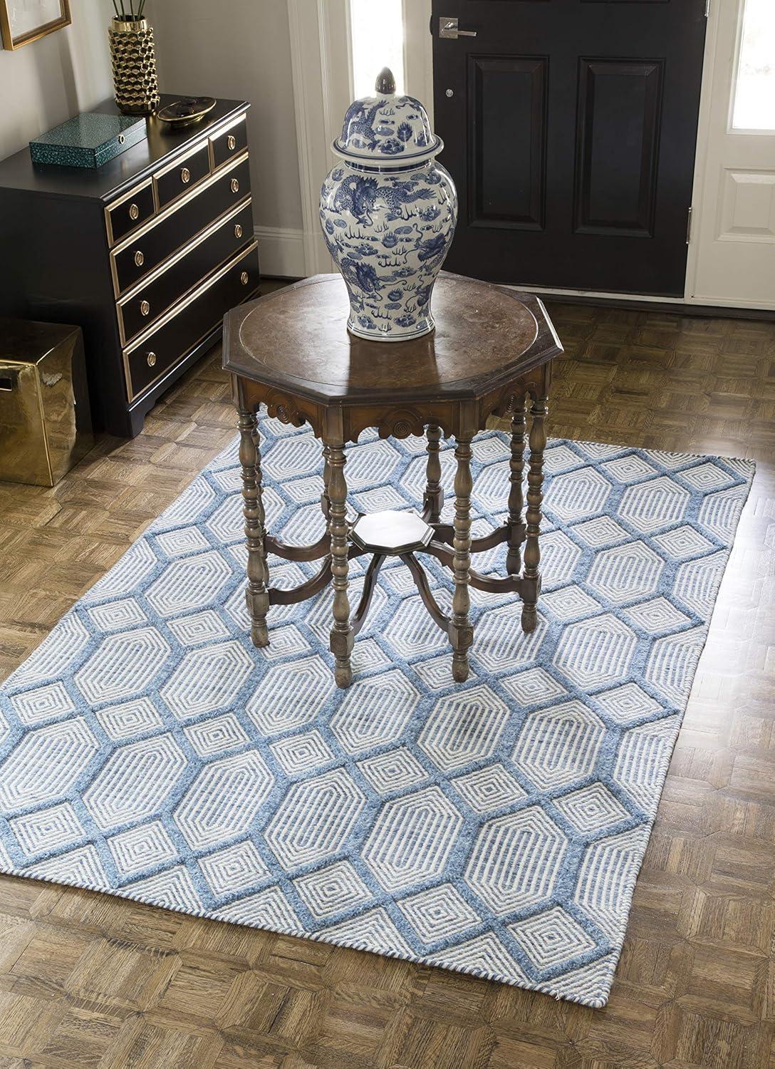 Langdon Blue Diamond Hand Woven Wool Area Rug