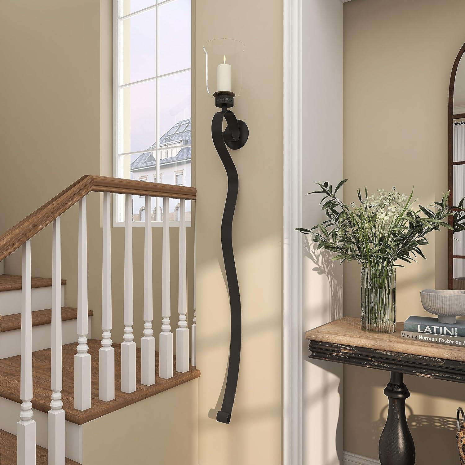 Agnew Metal Handmade Long Pillar Scroll Indoor Outdoor Black Wall Sconce