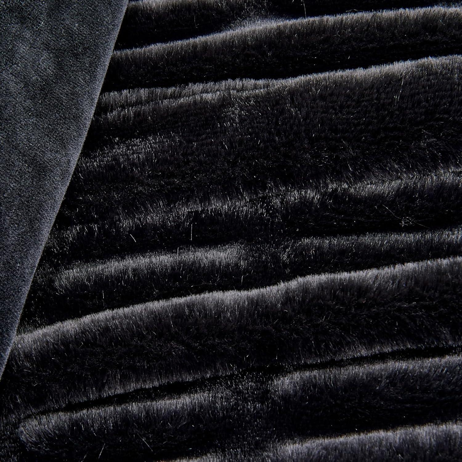 Black Faux Fur Reversible Throw Blanket for Couch or Chair, 50" x 60"