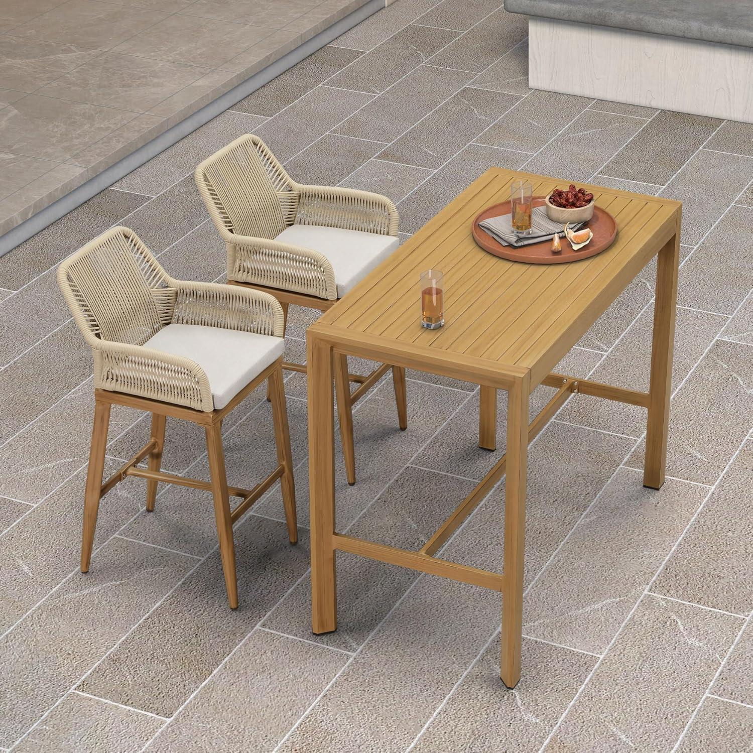 PURPLE LEAF Outdoor 24" Counter Height Bar Stools Chair Set of 2, All Weather Rattan and Aluminum Patio Bar Stool with Cushion for Indoor and Outdoor, Kitchen Island, Teak