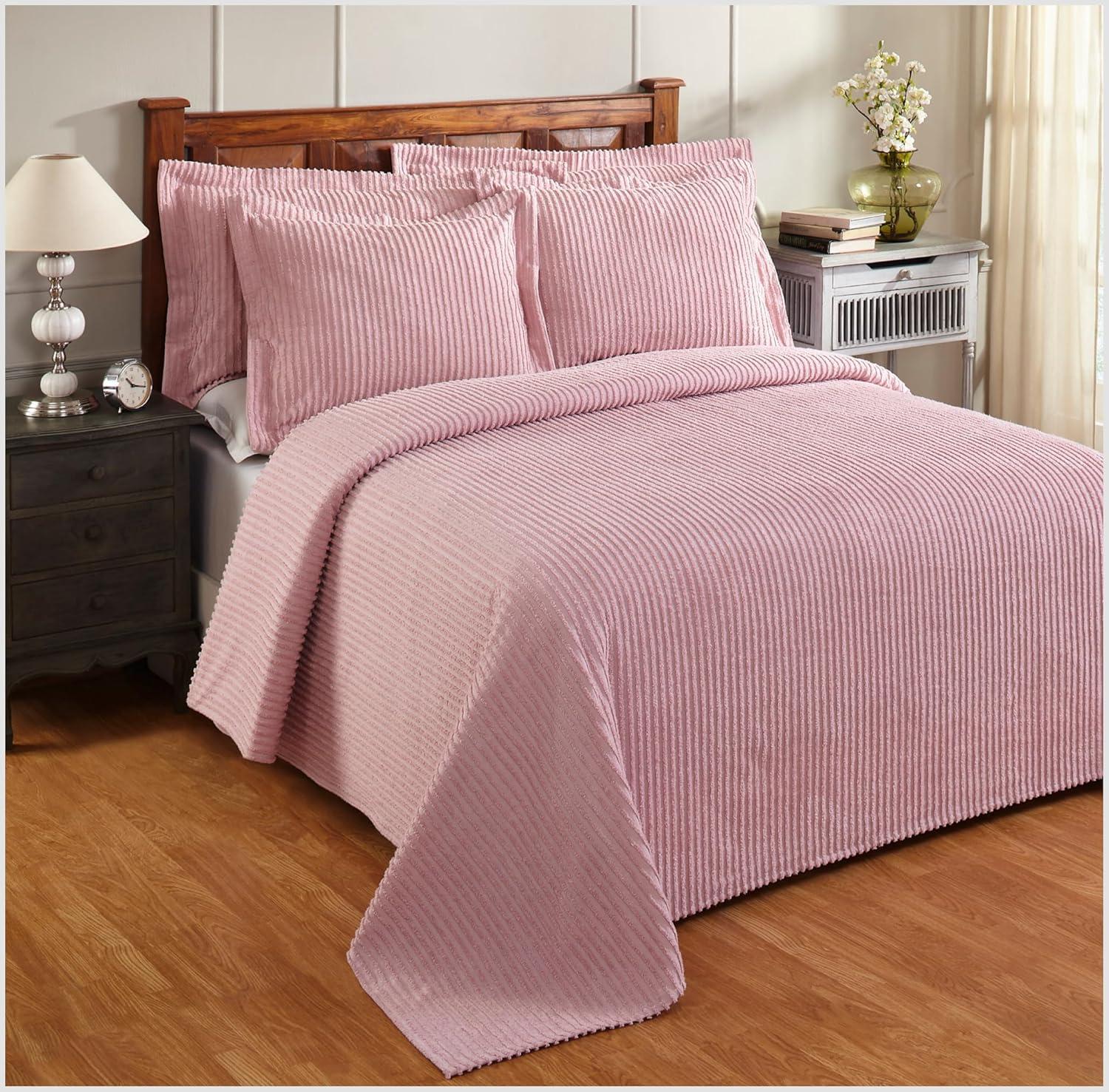 Better Trends Jullian 100% Cotton Chenille Tufted - Classic Stripe Bedspread Soft & Cozy Bedding for All Seasons, Machine Washable Coverlet