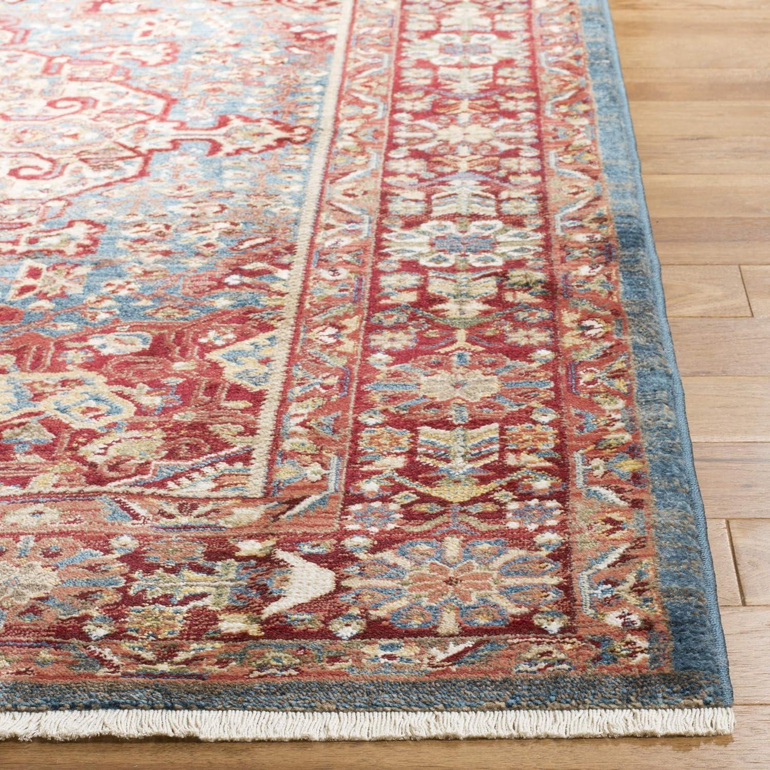 Kashan Blue and Red 9' x 12' Floral Synthetic Area Rug