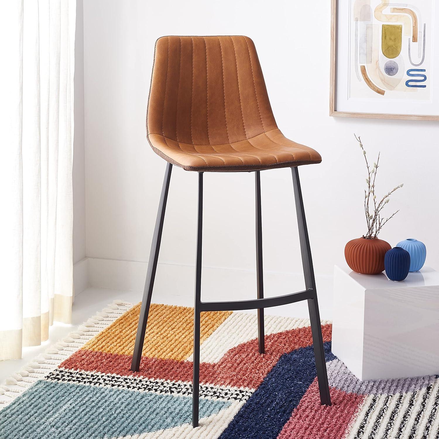 Rhyatte Bar Stool  - BST3018 - Cognac/Black - Safavieh