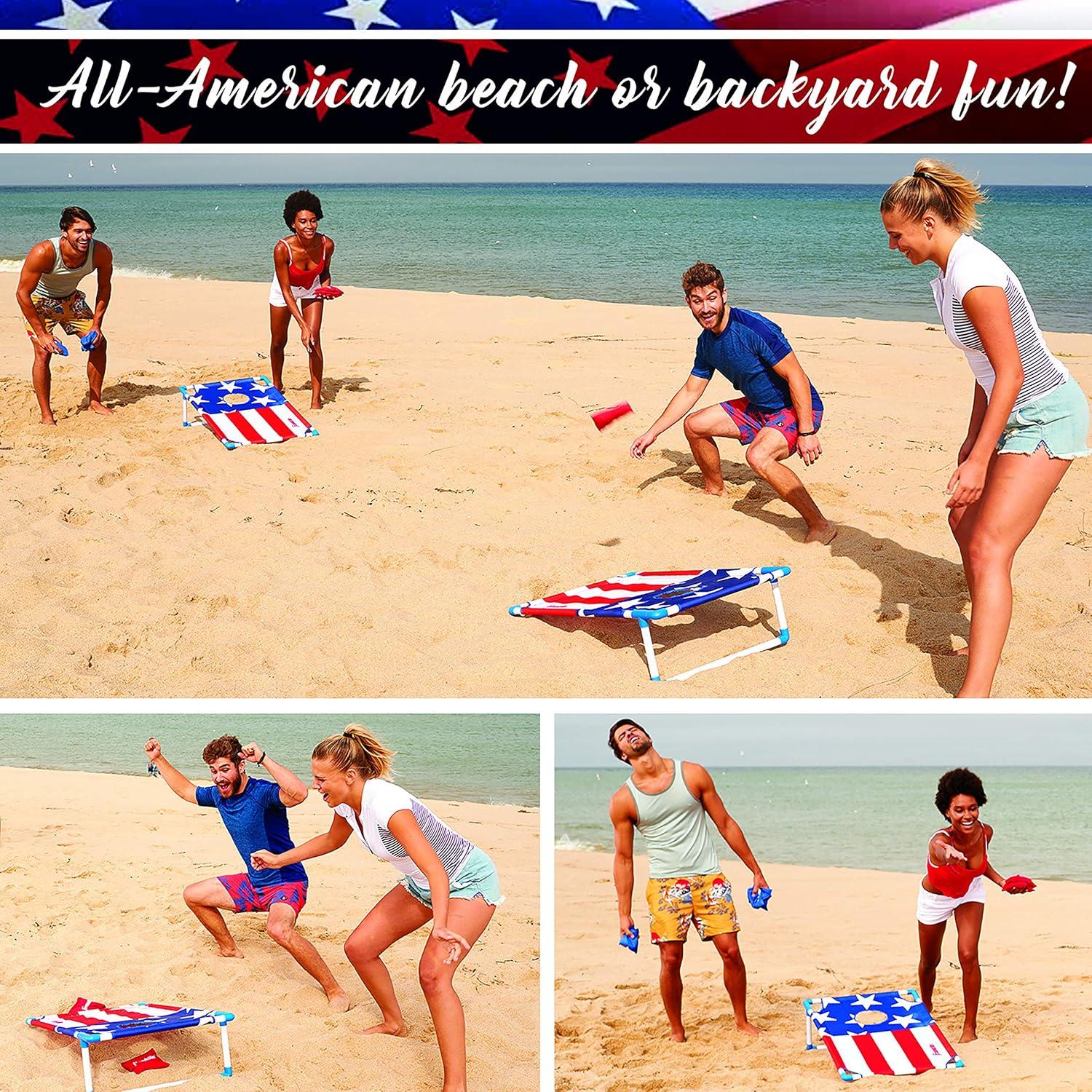 Franklin Sports Red, White and Blue PVC Cornhole Set — Includes 2 Targets And 8 Regulation Bean Bags — Great for Kids and Outdoor Family Fun