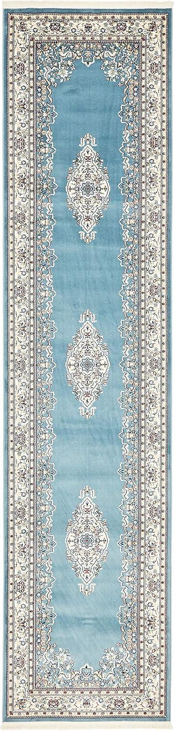 Blue Synthetic Stain-Resistant Persian Runner Rug