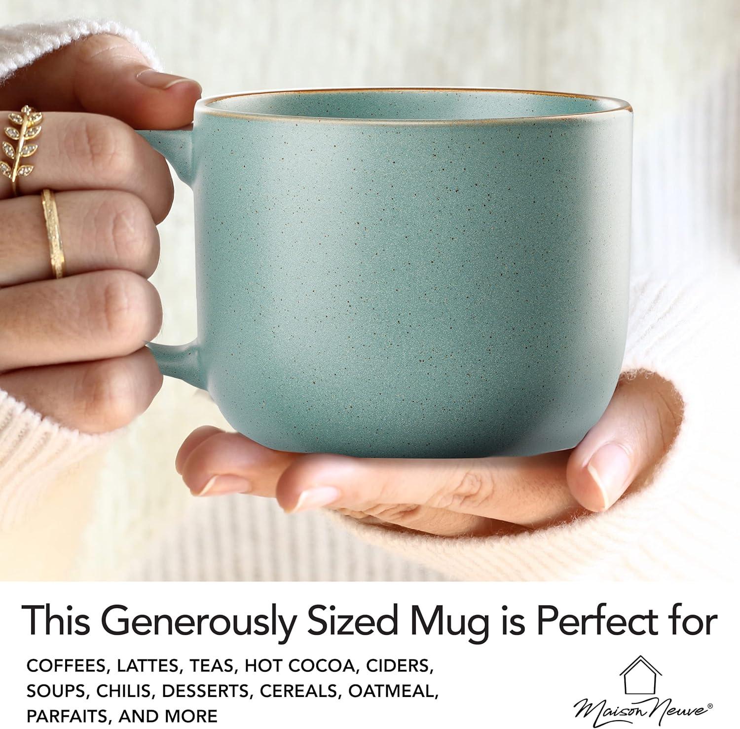 Maison Neuve Riverside Collection By Maison Neuve 4 Piece Set - Hand Crafted Stoneware Mugs Modern Dining Mugs, Large & Multipurpose Shape Mugs, Microwave & Dishwasher safe, 19 Oz  (Set of 4)