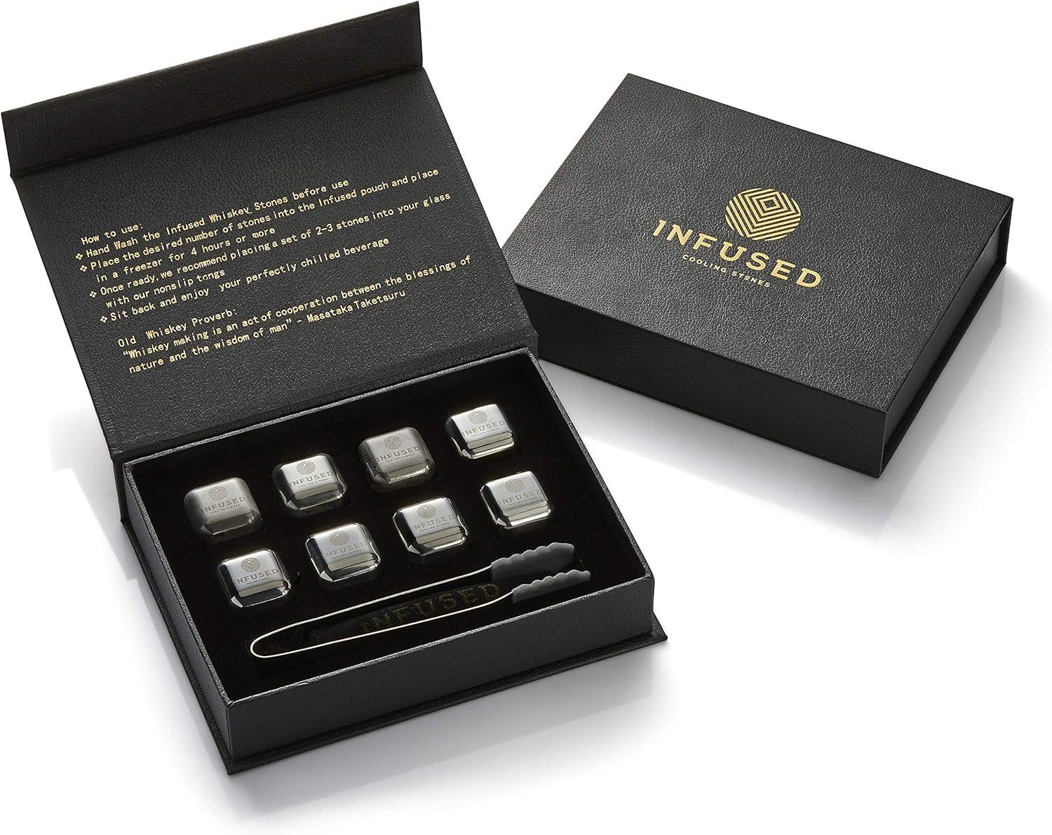 Luxury Silver Whiskey Chilling Stones Gift Set with Box