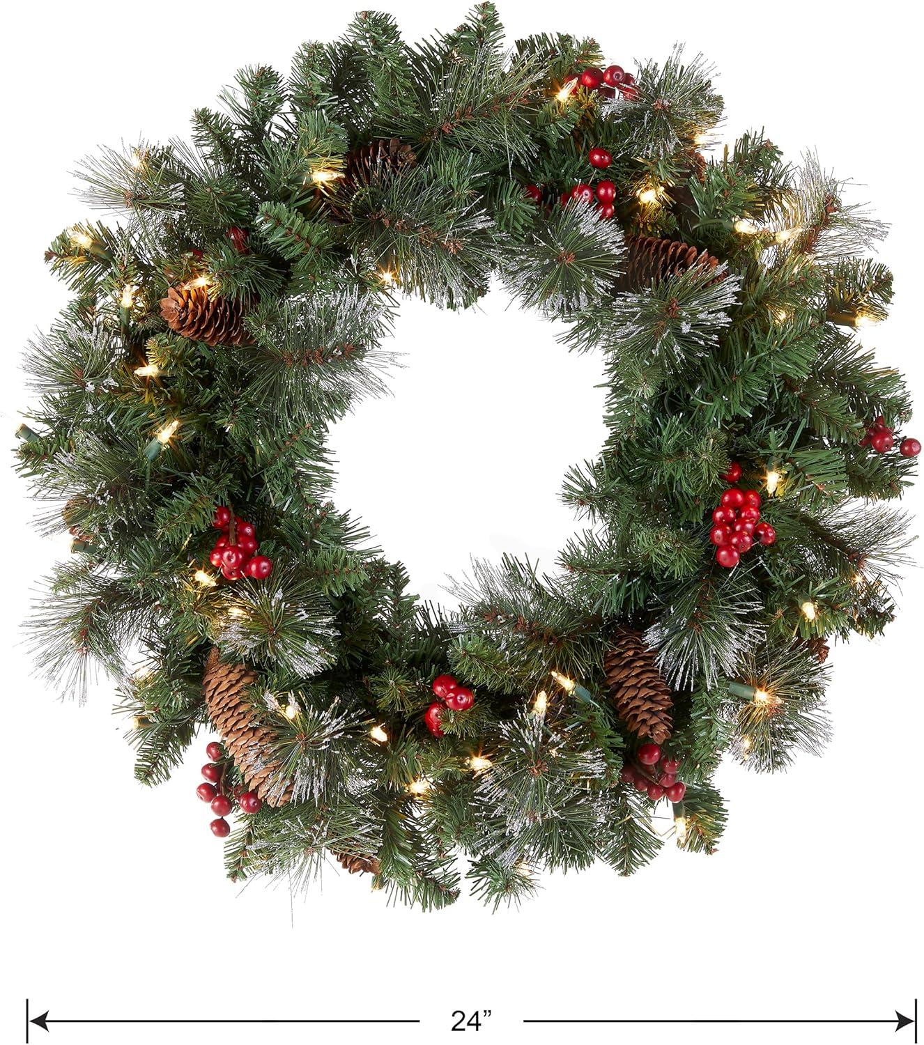 24" Prelit Crestwood Spruce Christmas Wreath Clear Lights - National Tree Company