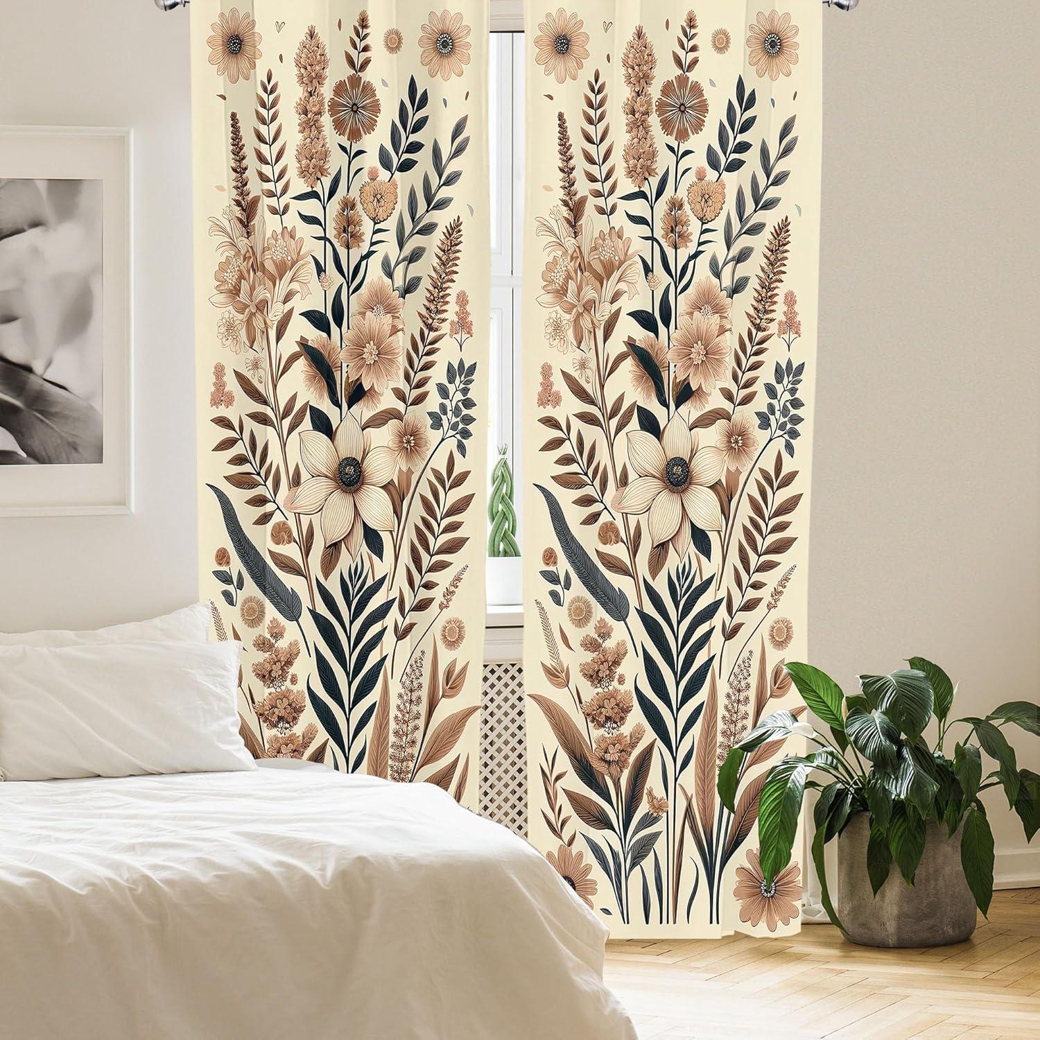 Ambesonne Juego de Cortinas Florales Vintage de 2 Paneles, Jardín de la Nostalgia, Par de - 28" x 95", Color Azul Pizarra