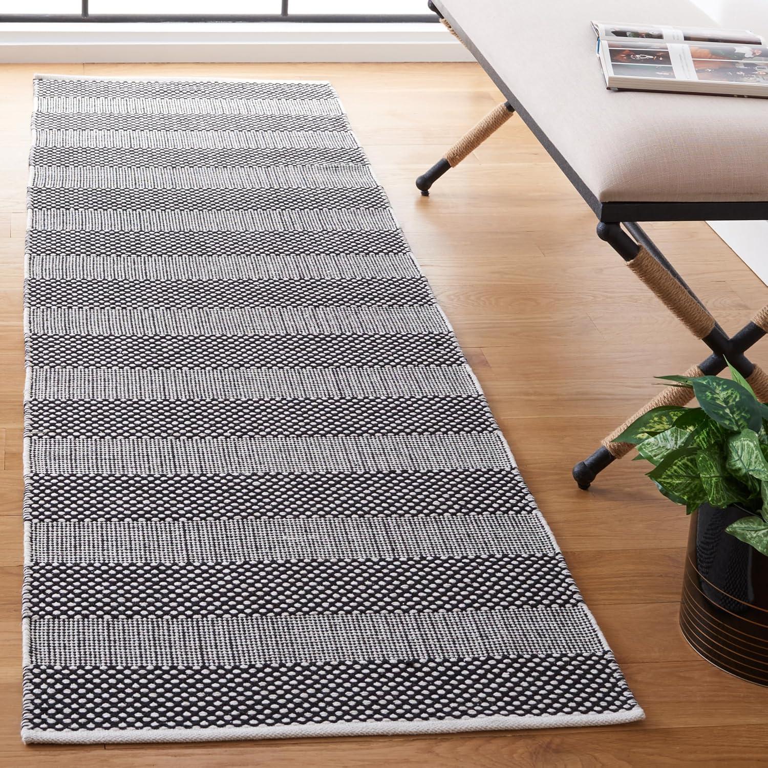 Striped Kilim STK802 Hand Woven Runner Rug - Ivory/Black - 2'3"x8' - Safavieh.