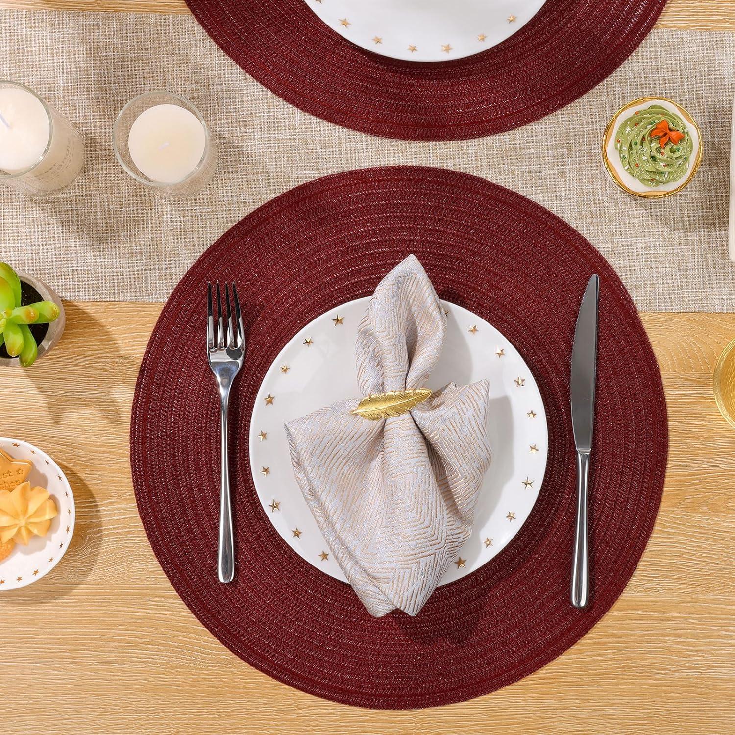 Red 15" Round Cotton Braided Placemats, Set of 4