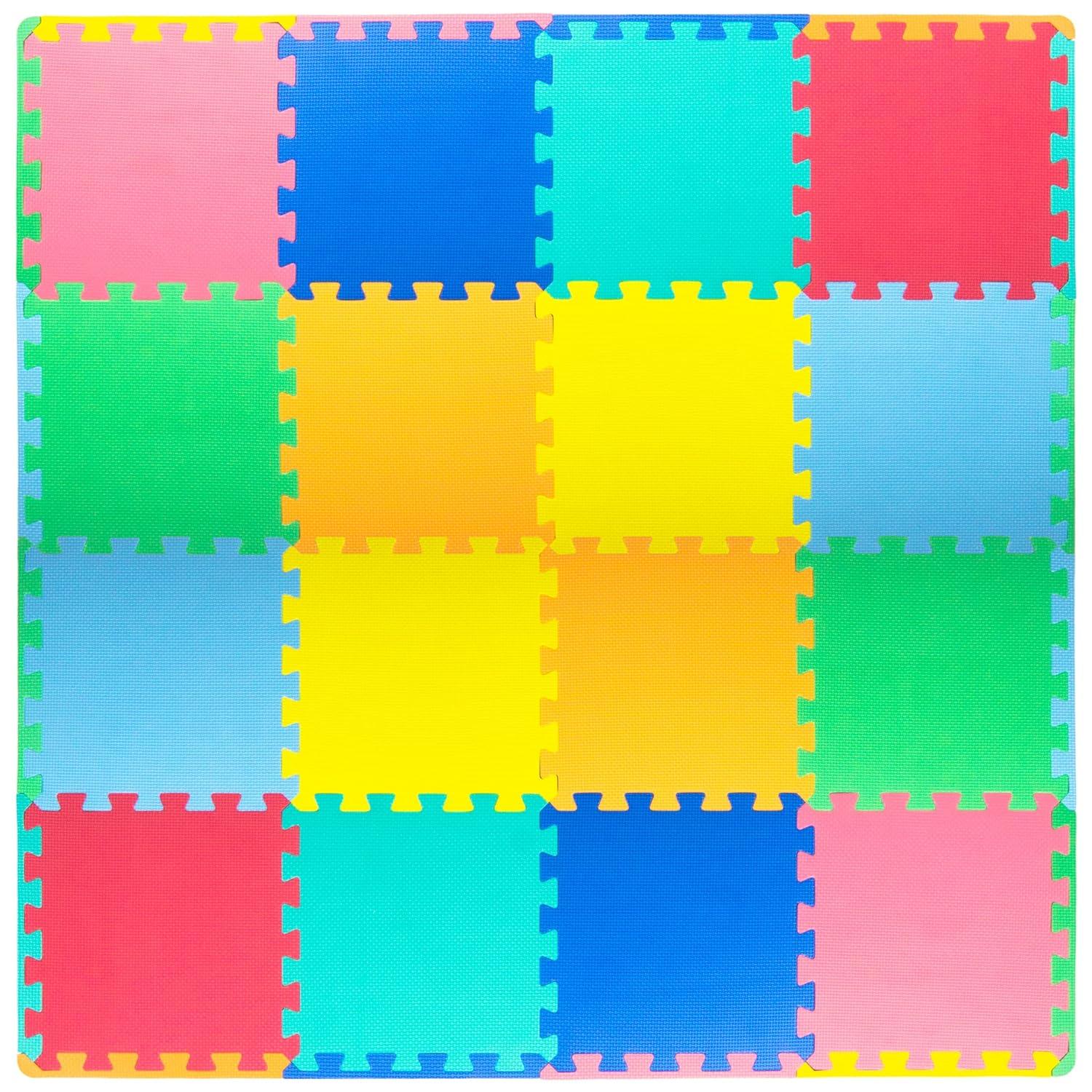 Prosource Kids Solid Floor Play Mat 3/8-in, 16 Sq Ft - 16 Tiles, Assorted
