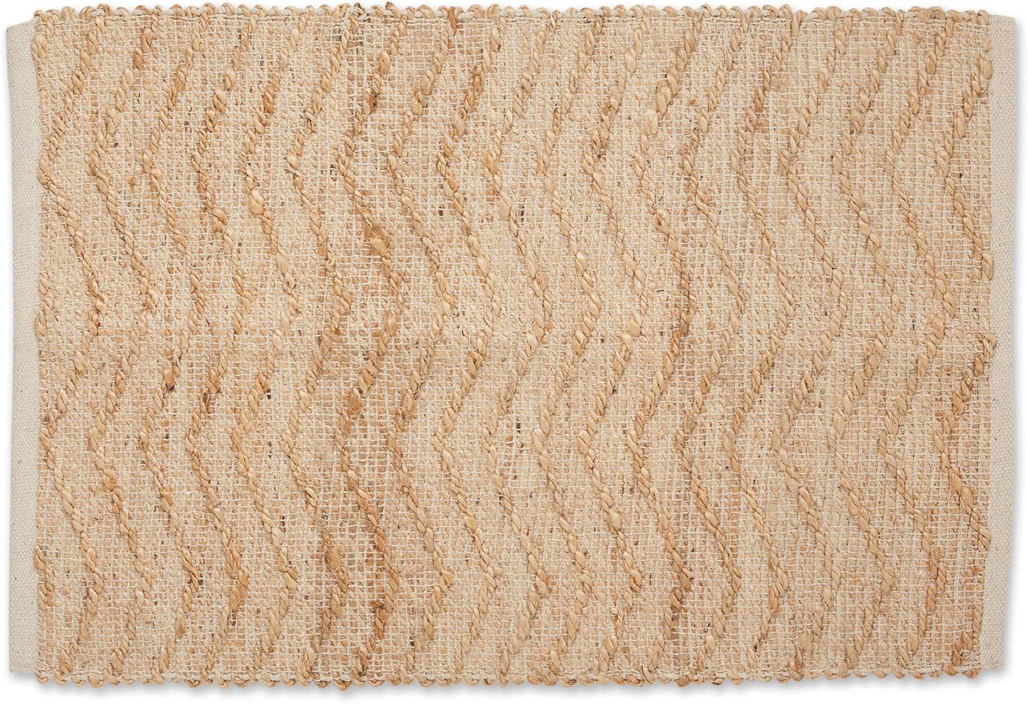 Off-White and Natural Jute Chevron Hand-Loomed Area Rug