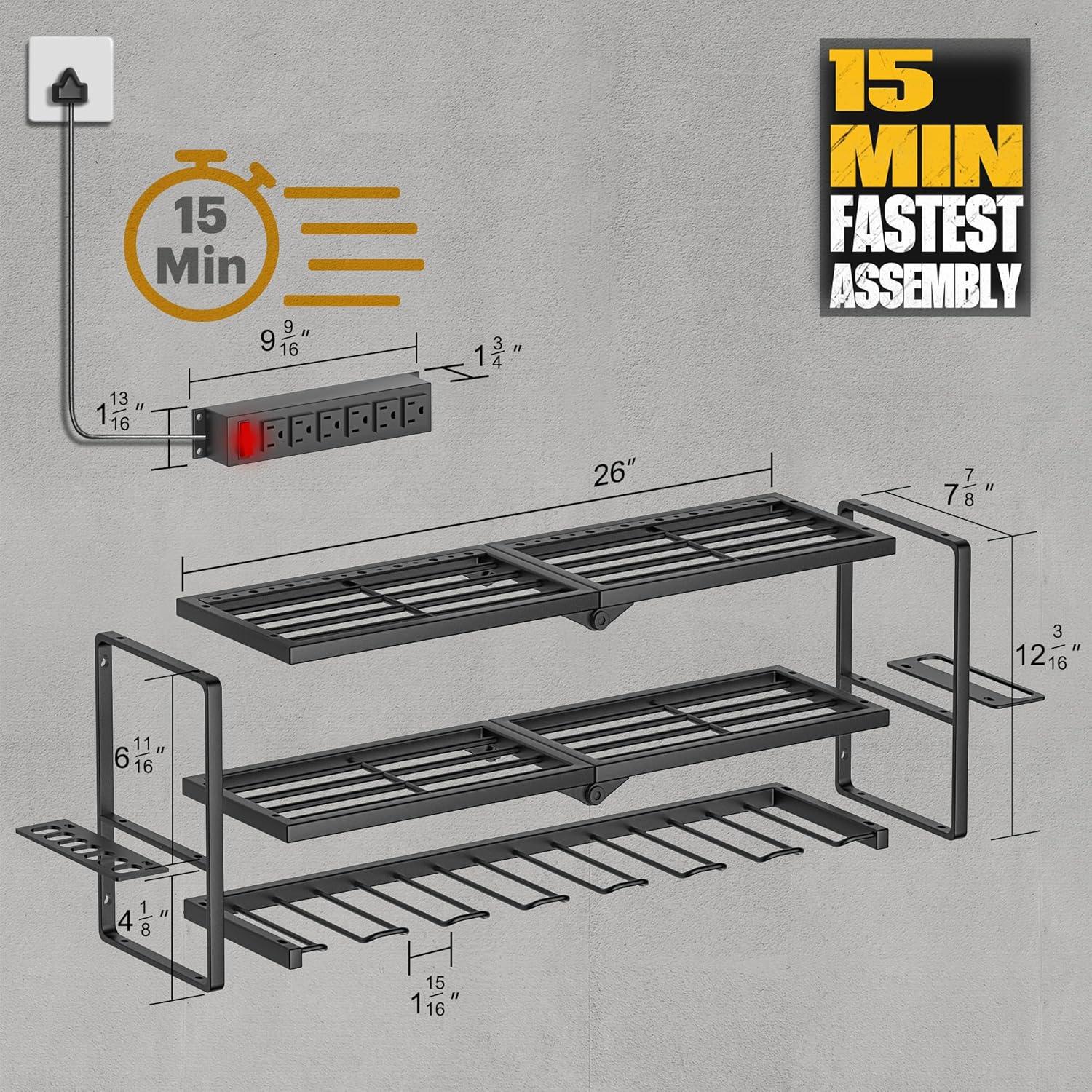 Power Tool Organizer, 7 Drill Holder for Tool Organizer, Storage and Organization for Garage, Heavy Duty Metal Tool Shelf Utility Rack for Cordless Power Tools Suitable for Pegboard/Workshop