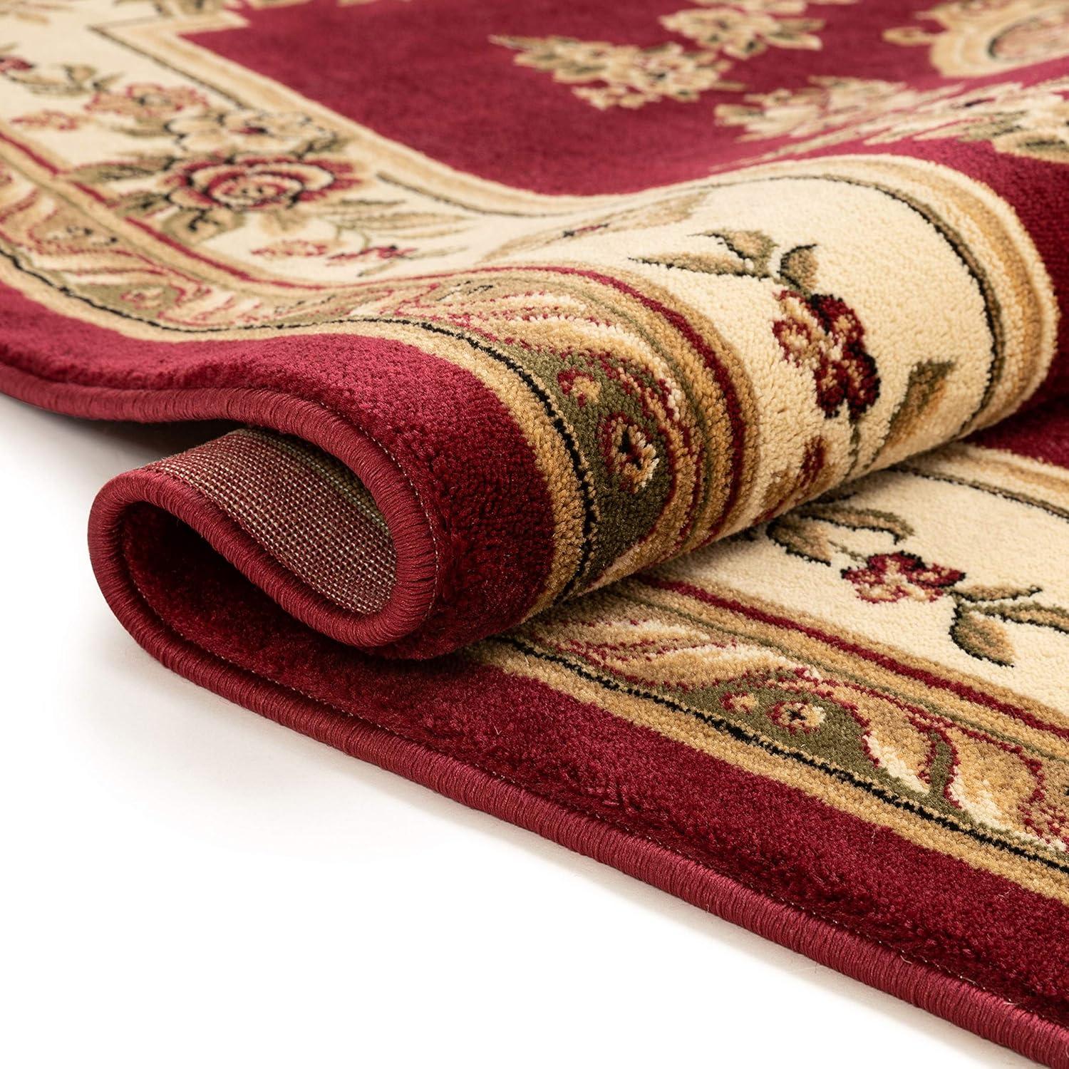Well Woven Pastoral Medallion French European Floral Formal Traditional Modern Classic Thick Soft 5'3" x 7'3" Red Area Rug