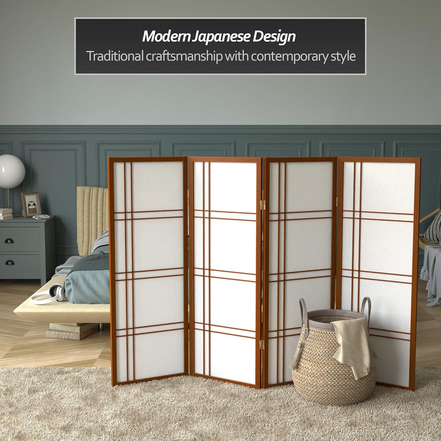 Walnut 4-Panel Double Cross Shoji Room Divider