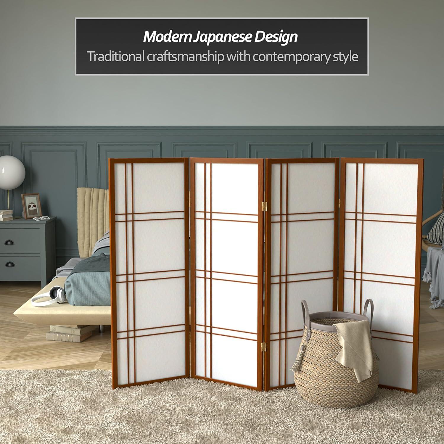4 ft. Short Double Cross Shoji Screen - Walnut - 4 Panels