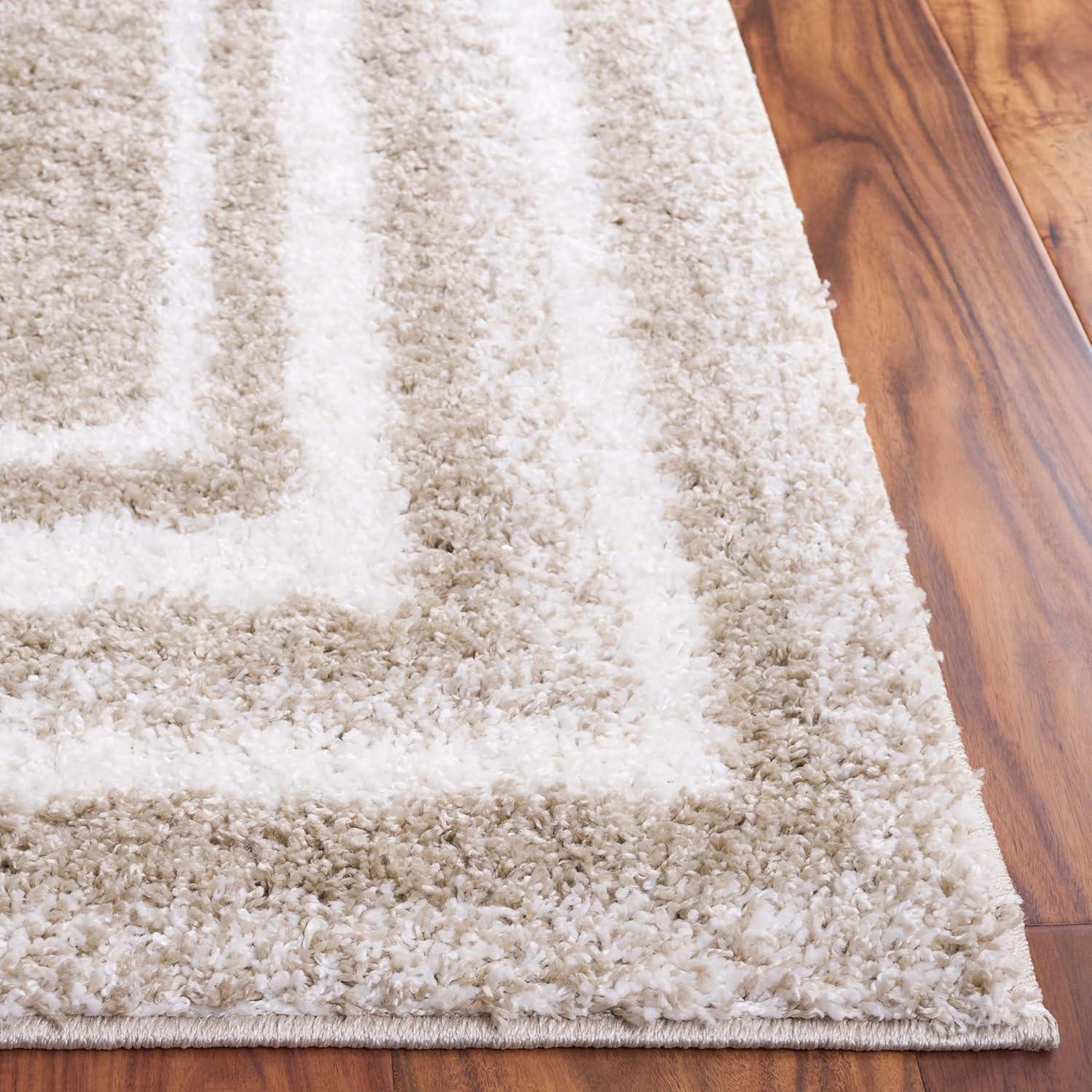 SAFAVIEH Border & Stripe Hyram Bordered Shag Area Rug, Beige/Ivory, 5'3" x 7'6"