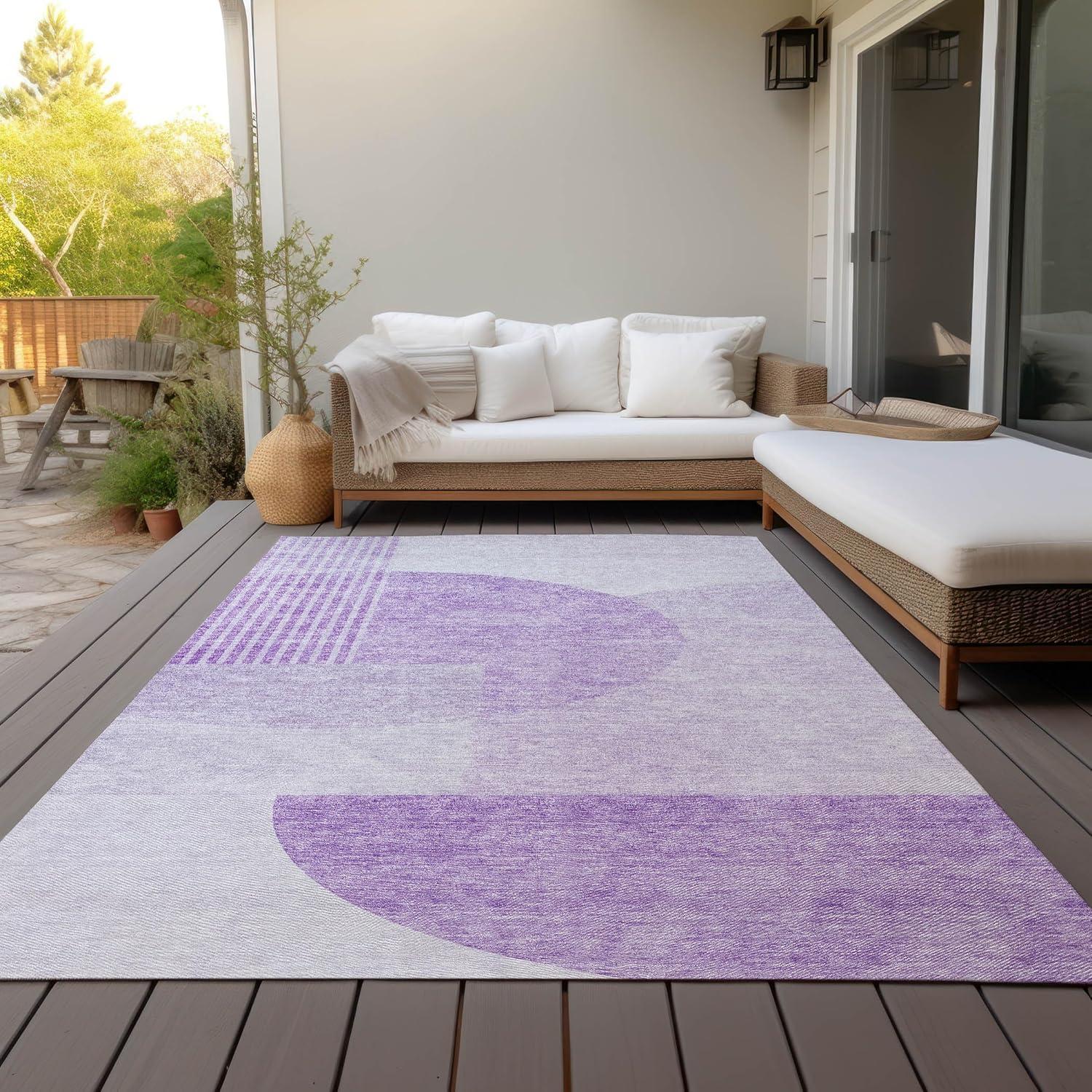 Purple Geometric Synthetic Flat Woven Indoor Outdoor Rug 3' x 5'