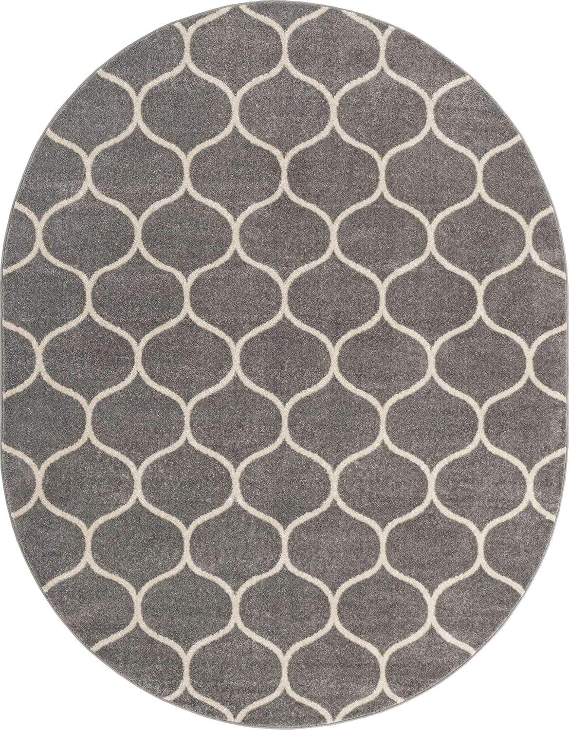 Light Gray/Ivory Oval Trellis Synthetic Area Rug 8' x 10'