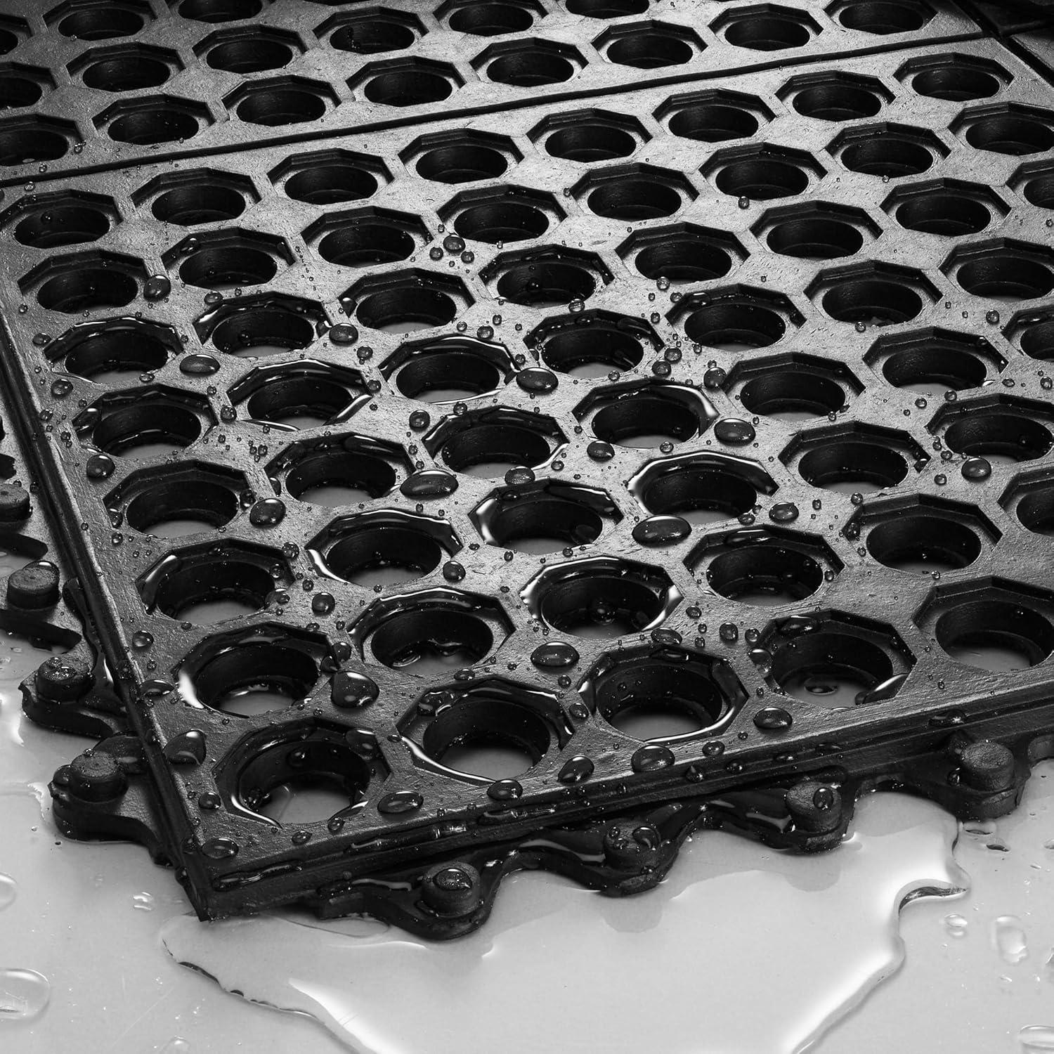 GRIDMANN Commercial Restaurant Floor Mat, 36" x 36" Interlocking Mat, Non-Slip and Grease Resistant Anti-Fatigue Rubber Kitchen Drainage Mat, Black