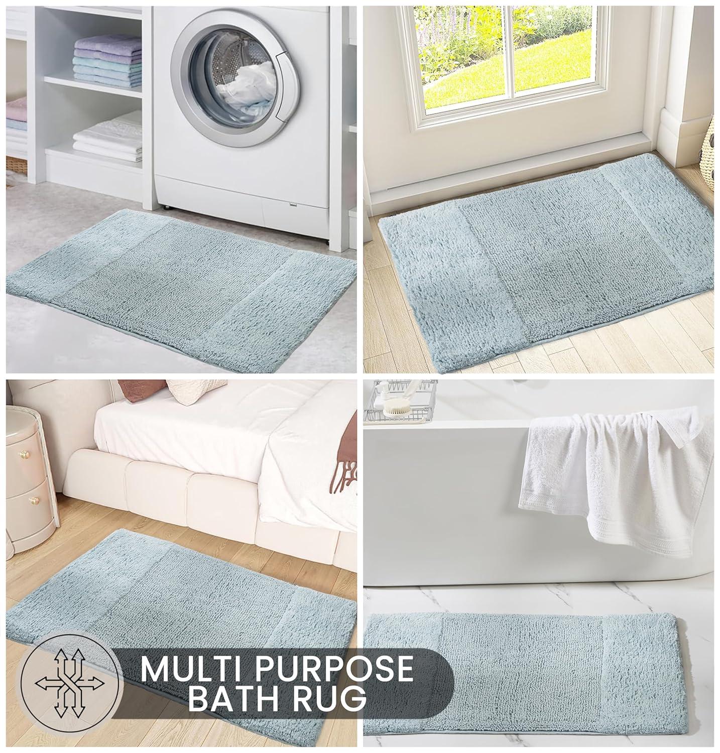 Better Trends 4 Piece Bathroom Rug Set, 100% Cotton, Extra Soft Tufted Bath Mat, Water Absorbent & Non Slip Bath Rug, (Blue) Granada Collection