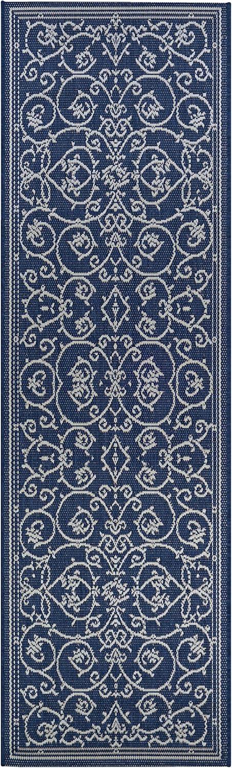 Couristan Recife Veranda Indoor / Outdoor Area Rug, Ivory- Indigo Blue, 2'3" x 7'10" Runner