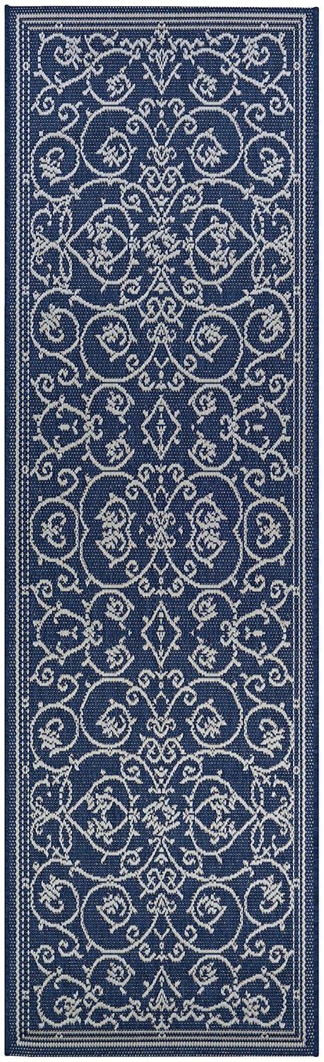 Couristan Recife Veranda Indoor / Outdoor Area Rug, Ivory- Indigo Blue, 2'3" x 7'10" Runner