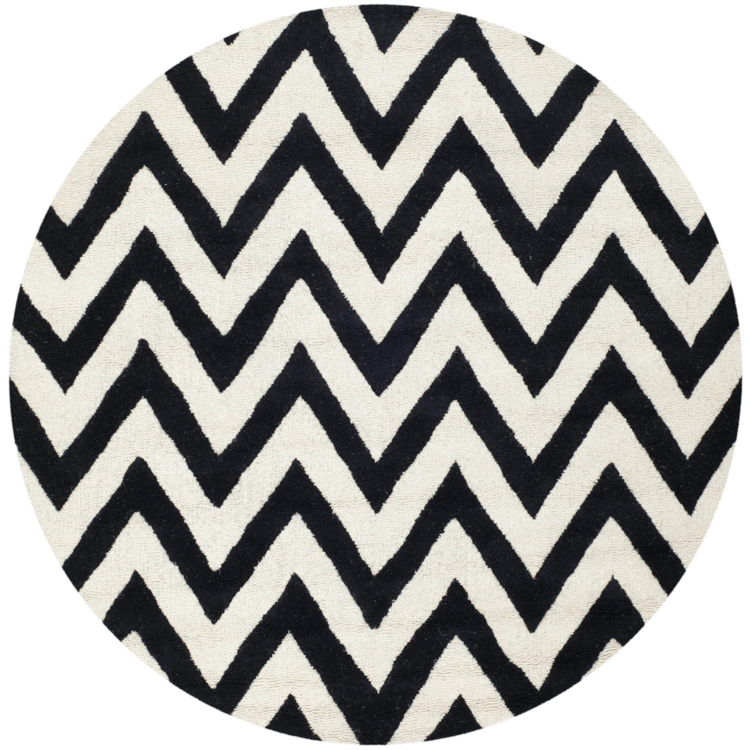 SAFAVIEH Cambridge Kaitlyn Zig Zag Stripes Wool Area Rug, Black/Ivory, 4' x 4' Round