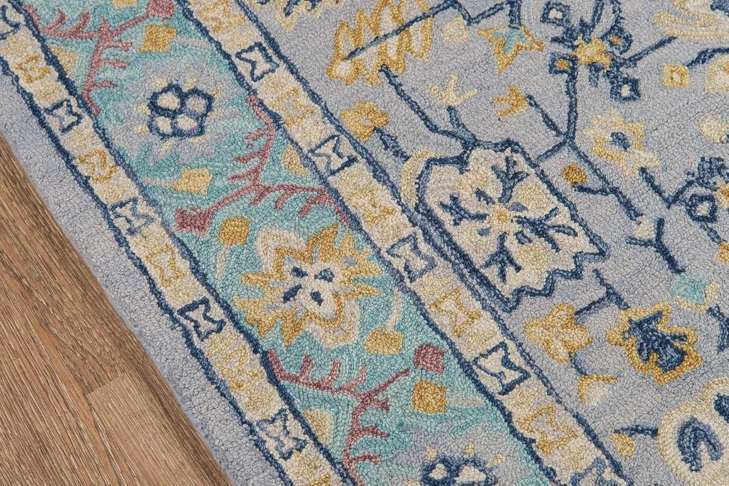 Handmade Blue Wool Tufted Rectangular Area Rug 9'6" x 13'6"