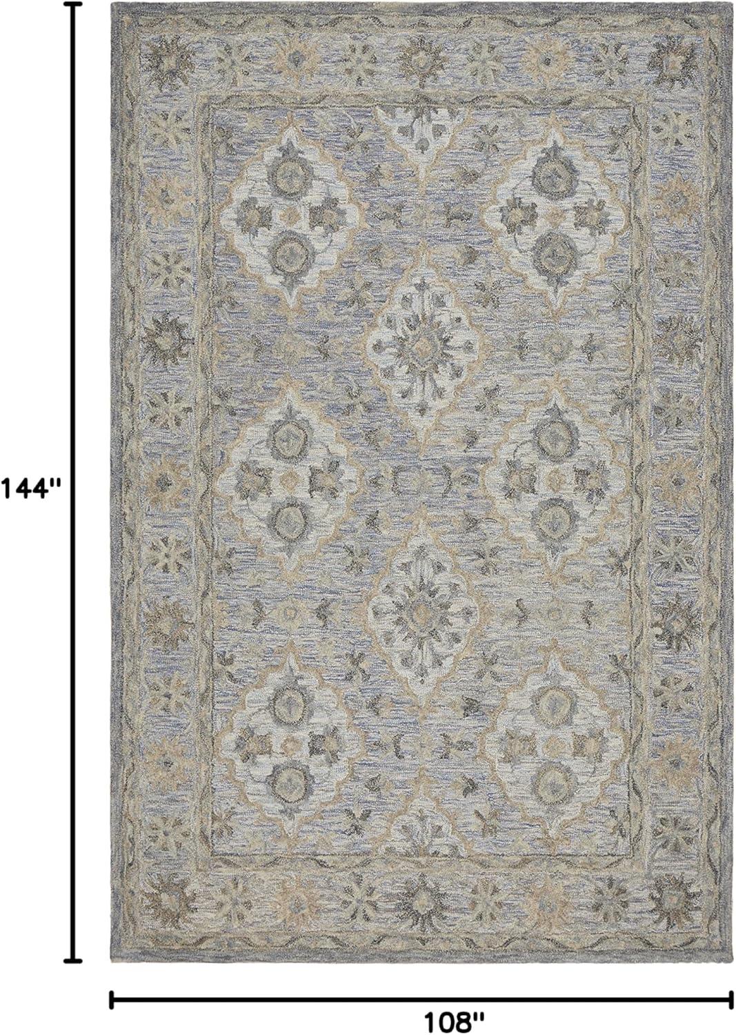 Handmade Tufted Wool Rectangular Area Rug, 9' x 12', Blue