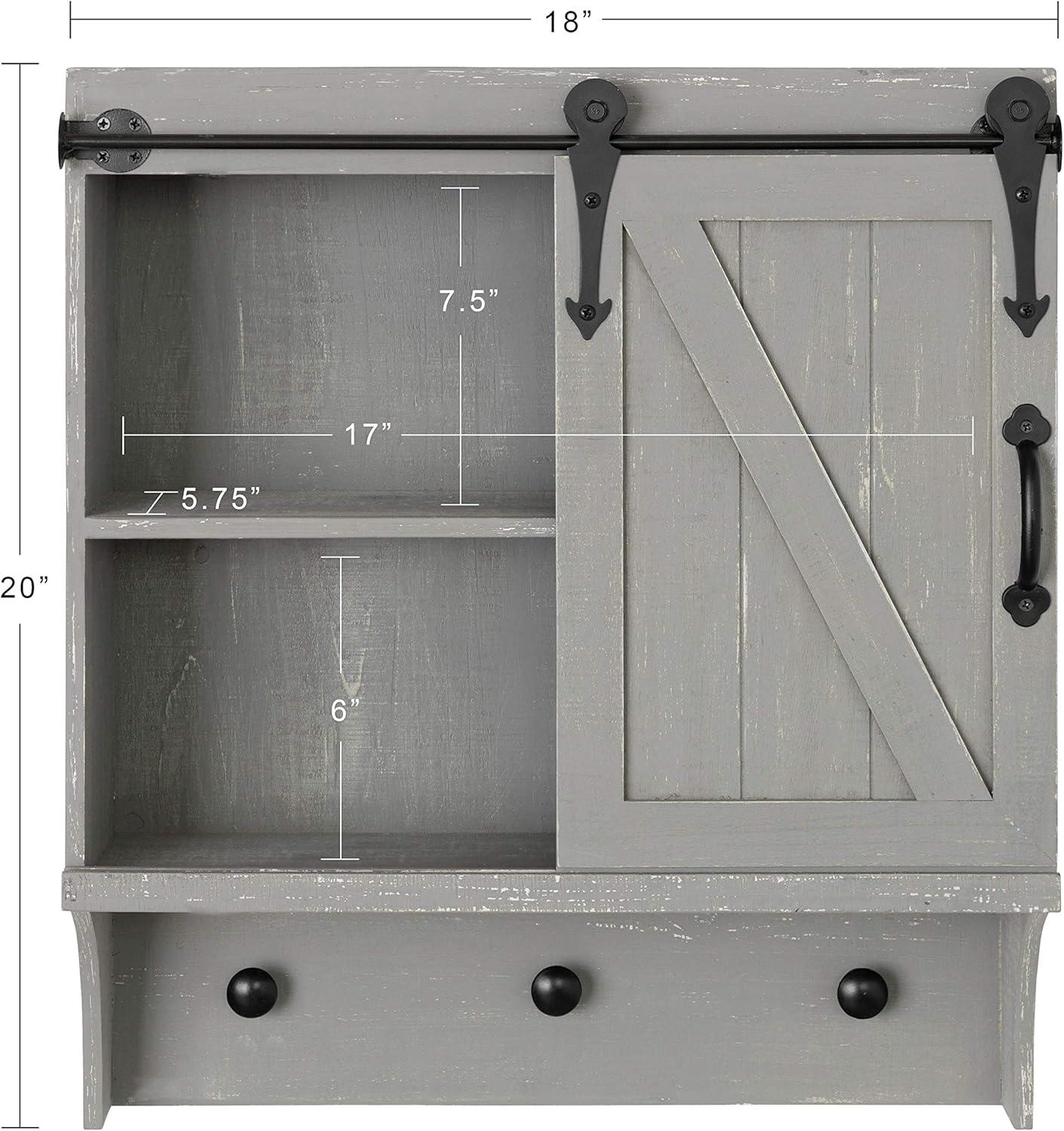 Kate and Laurel Cates Farmhouse Cabinet Wall Organizer with Sliding Barn Door and 3 Knobs, 18 x 8 x 20, Gray, Shabby-Chic Farmhouse-Inspired Mail and Key Holder for Wall