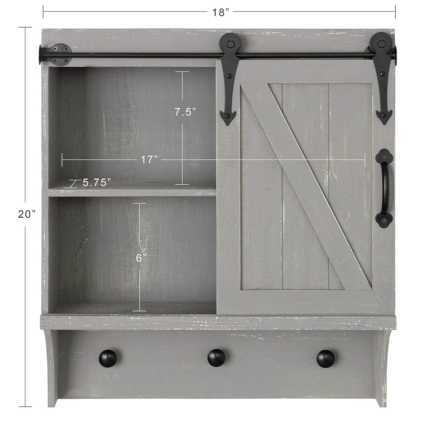 Kate and Laurel Cates Farmhouse Cabinet Wall Organizer with Sliding Barn Door and 3 Knobs, 18 x 8 x 20, Gray, Shabby-Chic Farmhouse-Inspired Mail and Key Holder for Wall