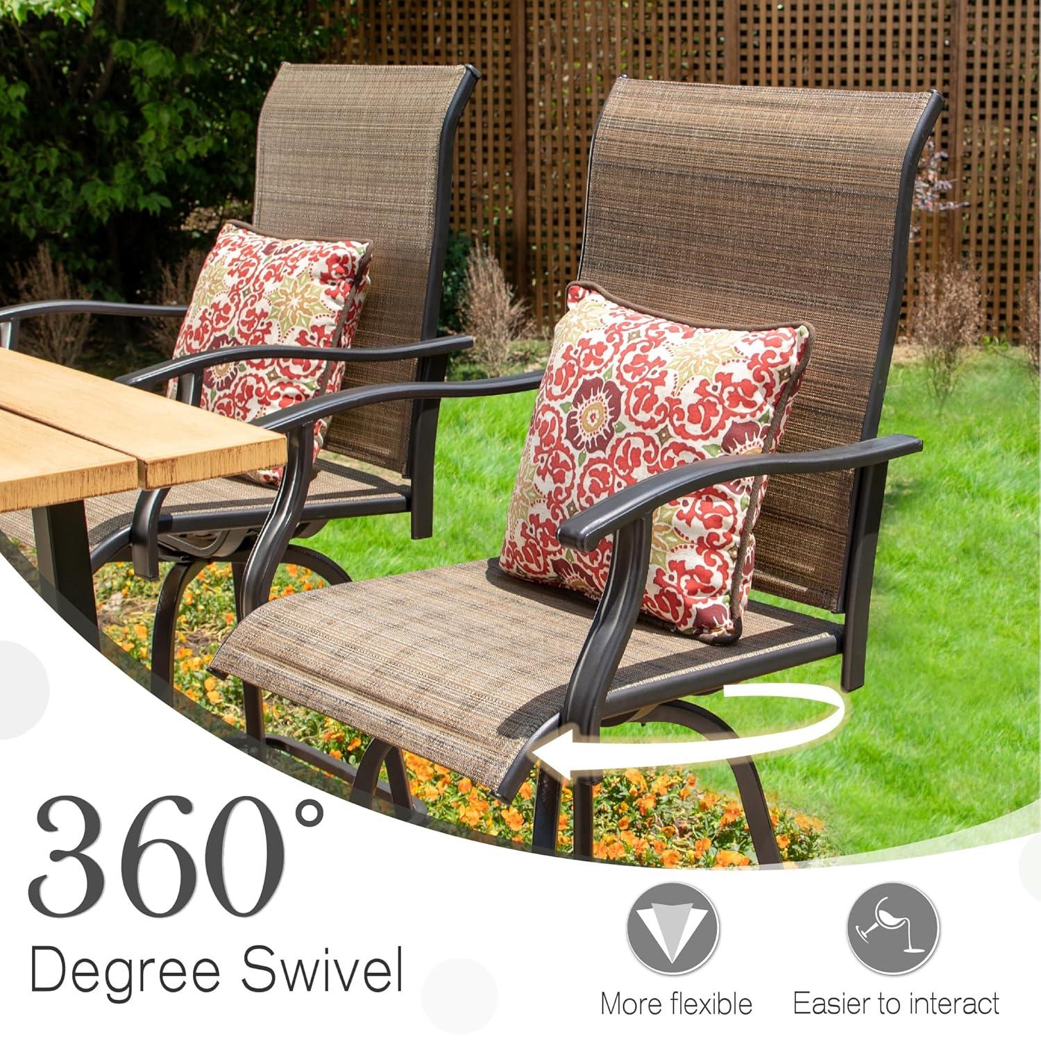 Swivel 4-Piece Metal Outdoor Bar Stool Chair High Bar Stools in Brown