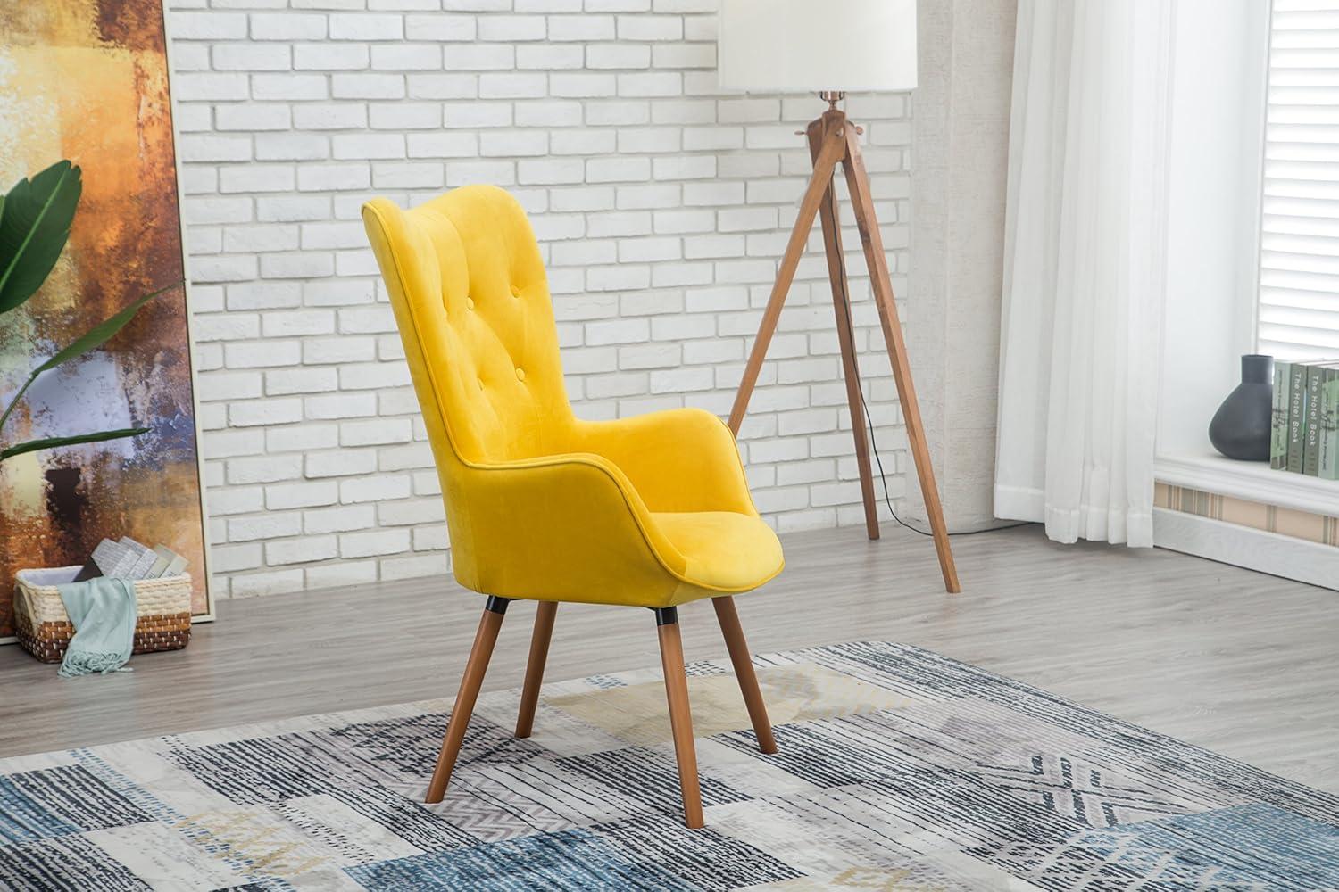 Blendoi Brooke Doarnin Contemporary Silky Tufted Button Back Accent Chair, Yellow