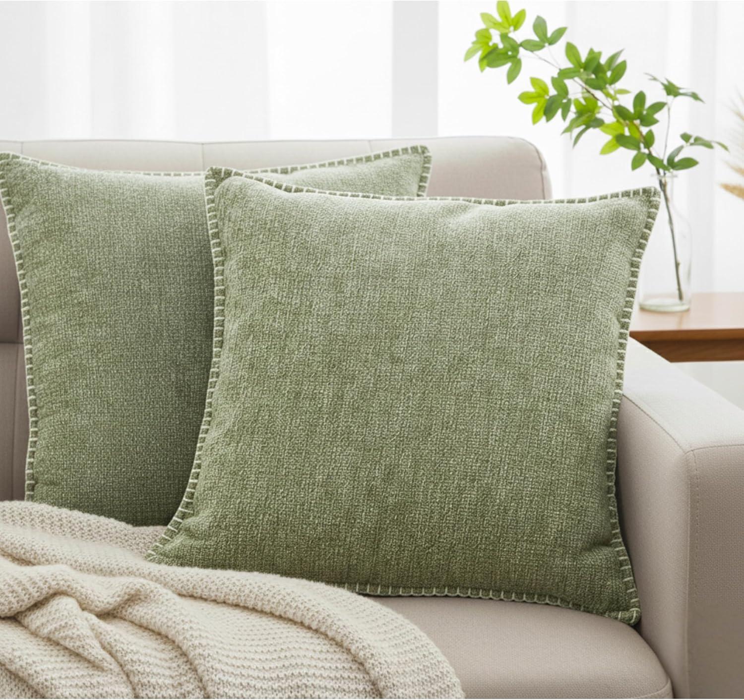 Oveesha Soft Chenille Throw Pillow Covers With Stitched Edge (Set of 2)
