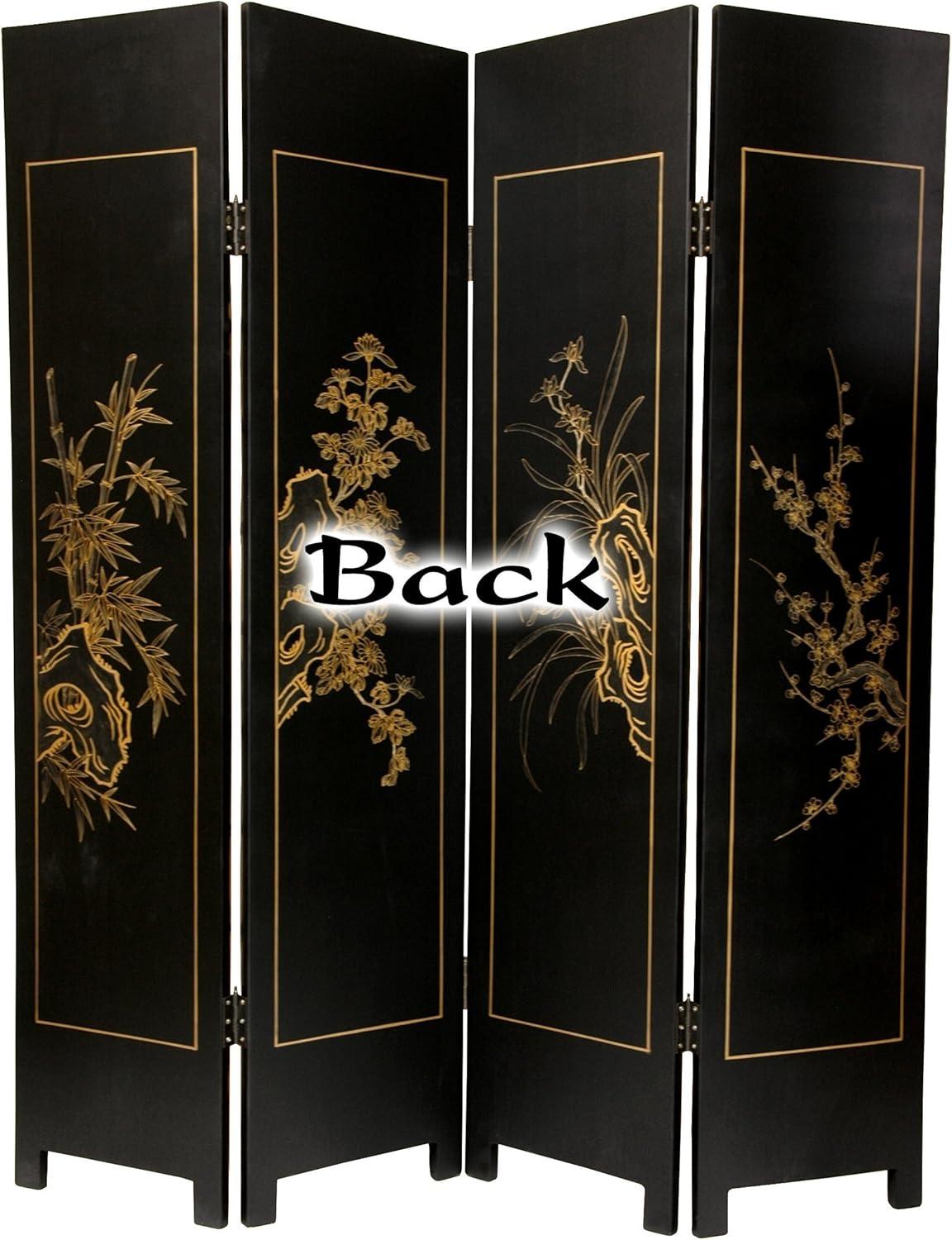 Handmade Wooden 6-foot Four Seasons Flowers Room Divider (China)