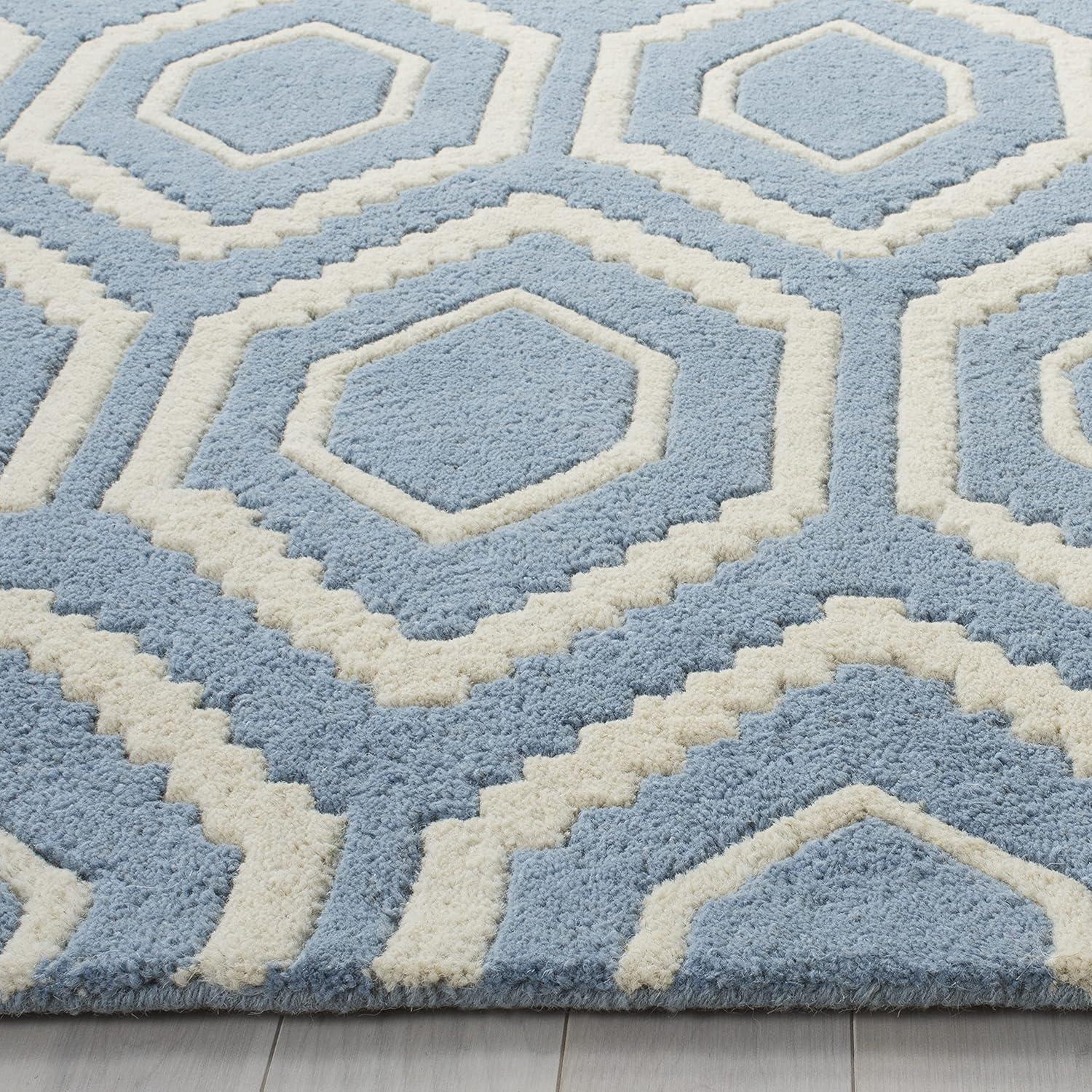 SAFAVIEH Chatham Graham Geometric Wool Runner Rug, Blue/Ivory, 2'3" x 11'