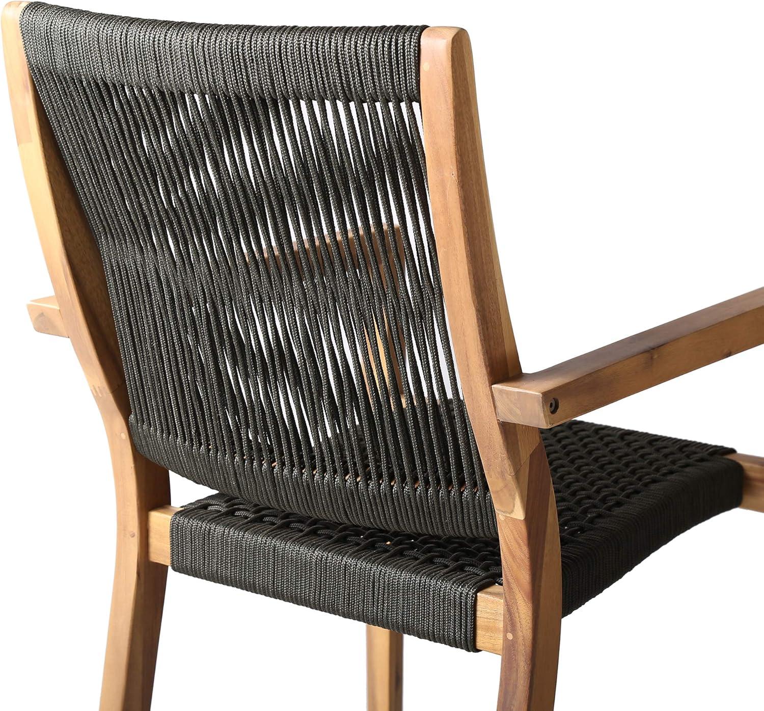 Madsen Charcoal Rope and Natural Eucalyptus Outdoor Dining Chair Set