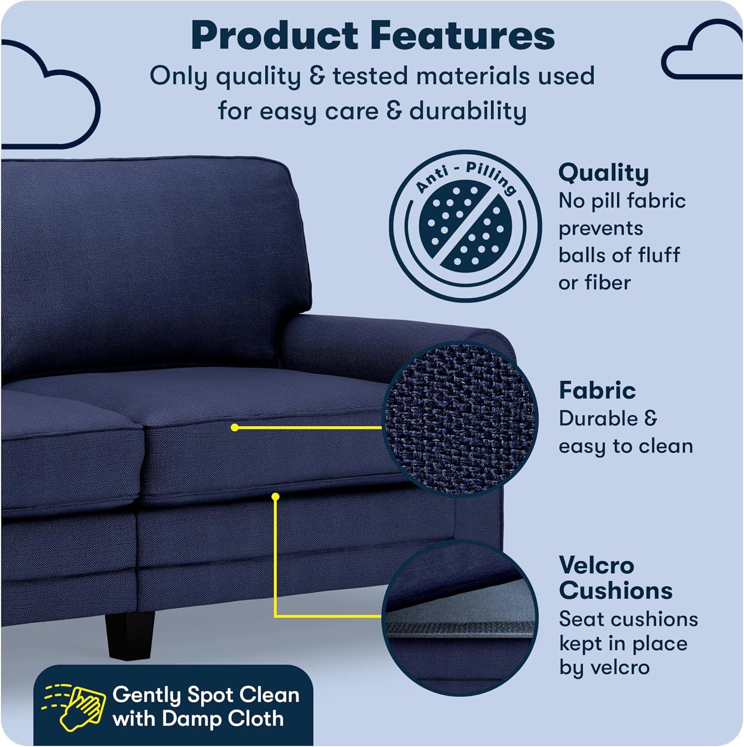 Serta Copenhagen 73" Rolled Arm Sofa, Easy Care Fabric, Soft Pillow Back, Pocket Coil Seat Cushions