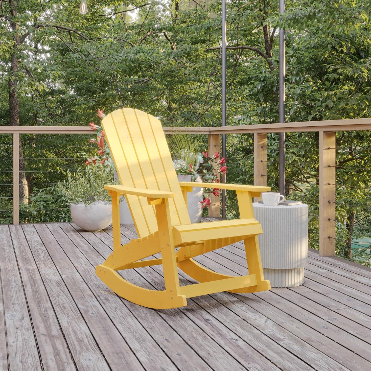 Flash Furniture Savannah Poly Resin Wood Adirondack Rocking Chair - All Weather Yellow Polystyrene - Stainless Steel Hardware