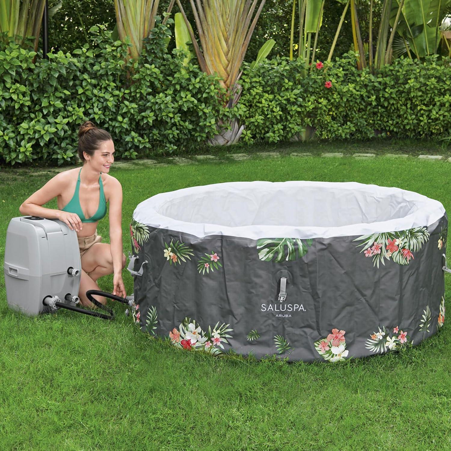 Bestway SaluSpa Aruba AirJet Large Round 2 to 3 Person Inflatable Hot Tub Portable Outdoor Spa with 110 AirJets, Grey