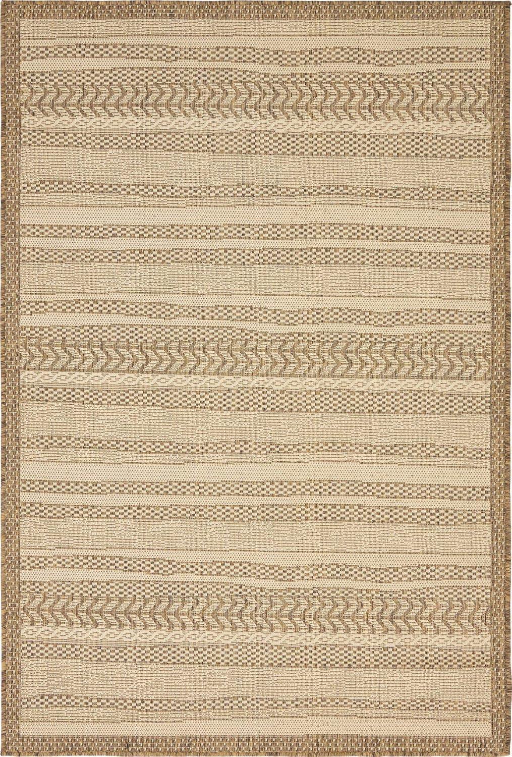 Unique Loom Outdoor Border Collection Area Rug - Lines (4' 1" x 6' 1" Rectangle, Beige/ Brown)