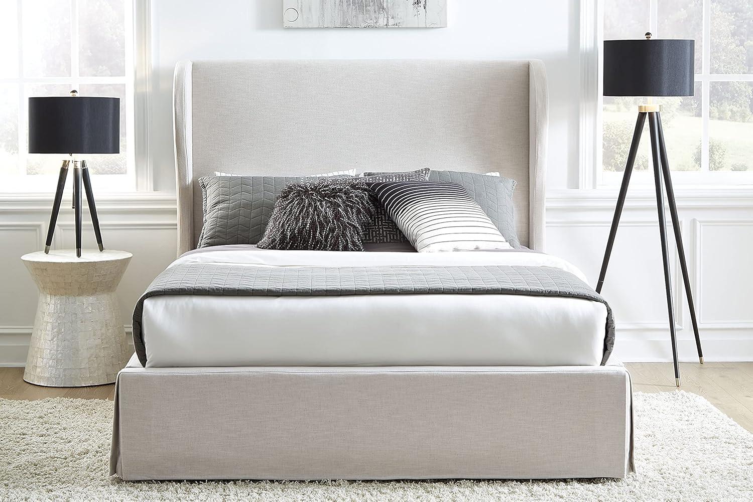 Modus Furniture Hera Skirted Footboard Storage Panel Bed in Oatmeal