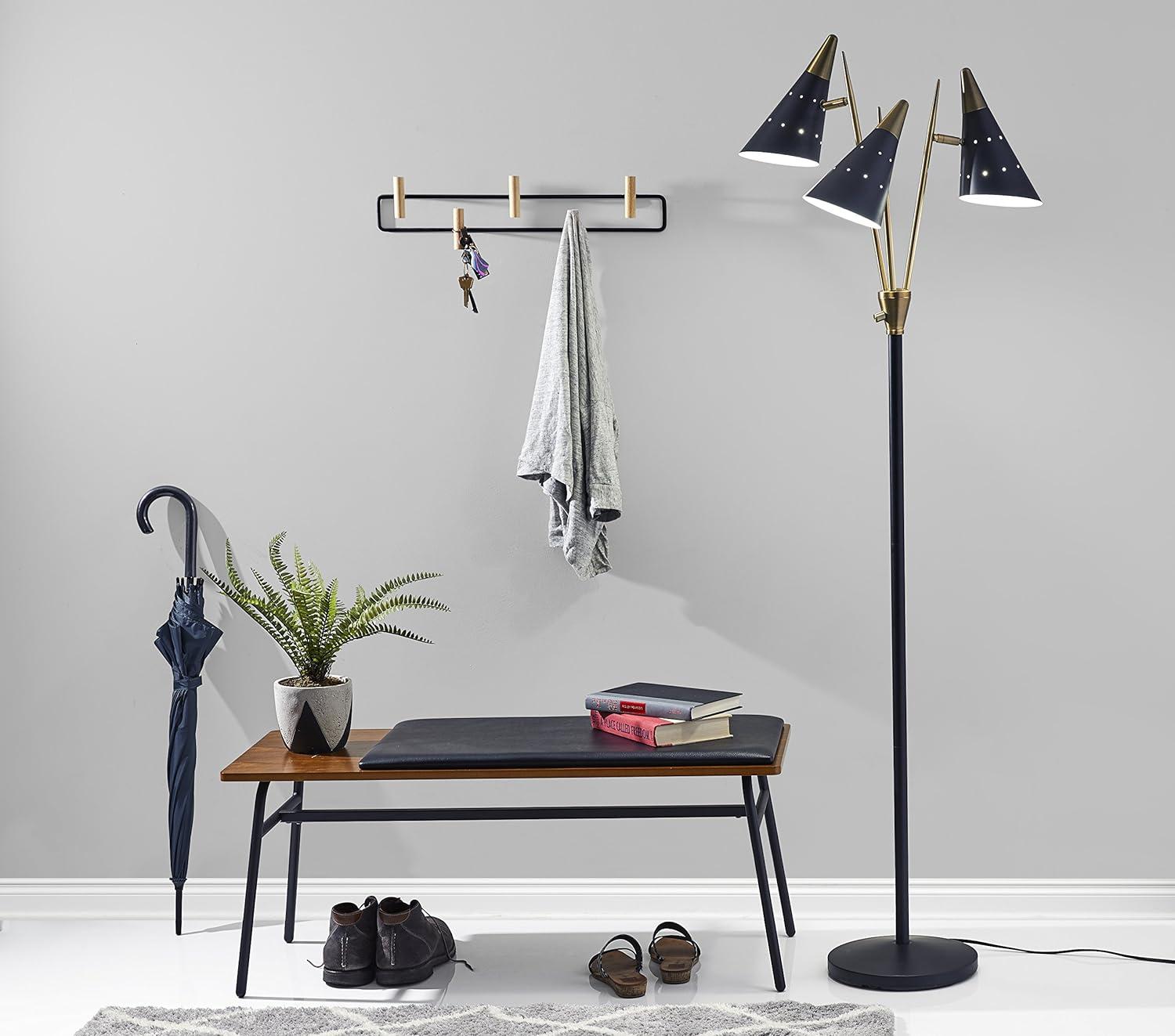 Nadine Matte Black and Antique Brass 3-Arm Adjustable Floor Lamp
