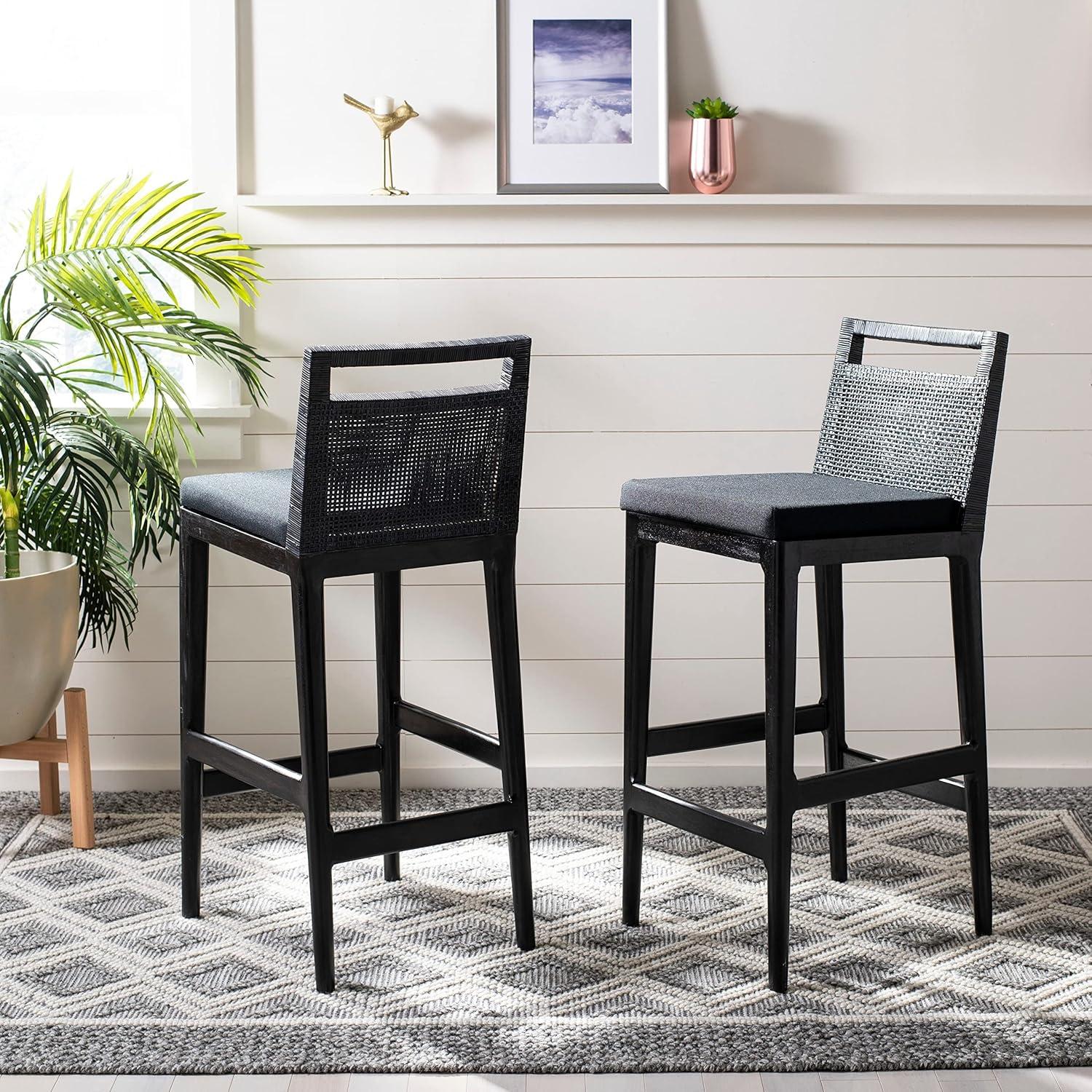 Maldives Inspired Transitional Black Bar Stool with Acrylic Cushion