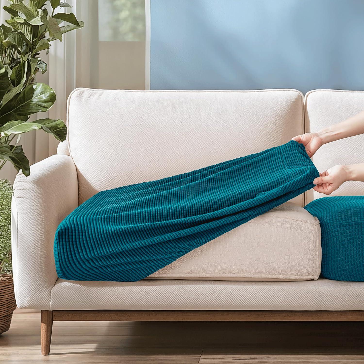 CHUN YI Spandex Stretch Couch Cushion Covers Sofa Seat Slipcovers (Loveseat, Blue)